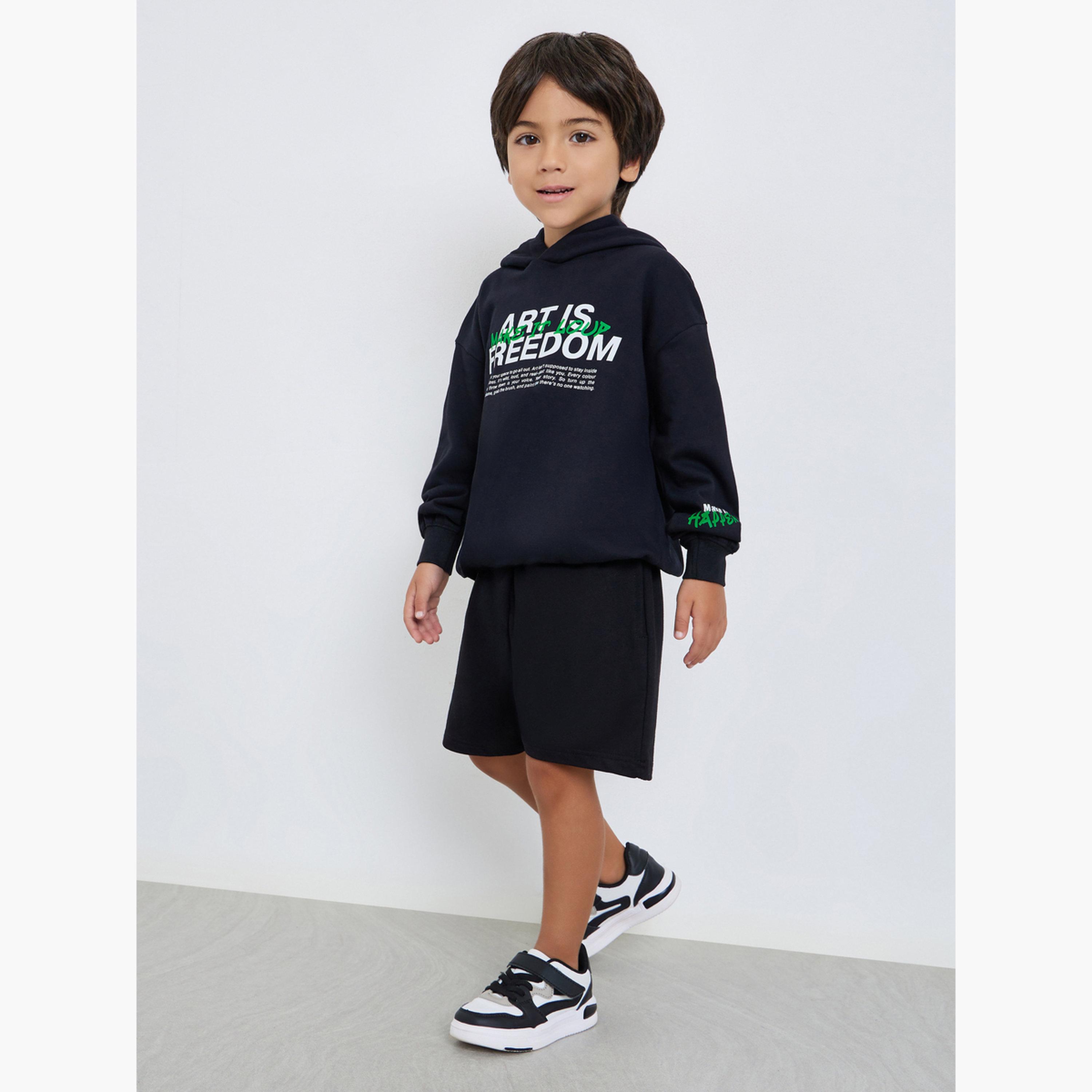Styli Boys Black Graphic Print Cotton Hoodie-boys-clothing-sweatshirts-image-2