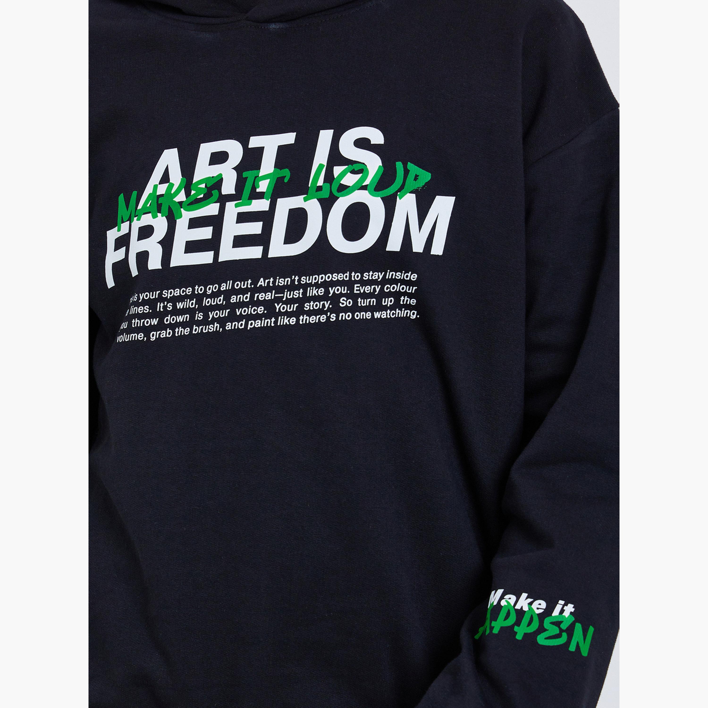 Styli Teens Black Graphic Print Cotton Hoodie-boys-clothing-sweatshirts-image-3