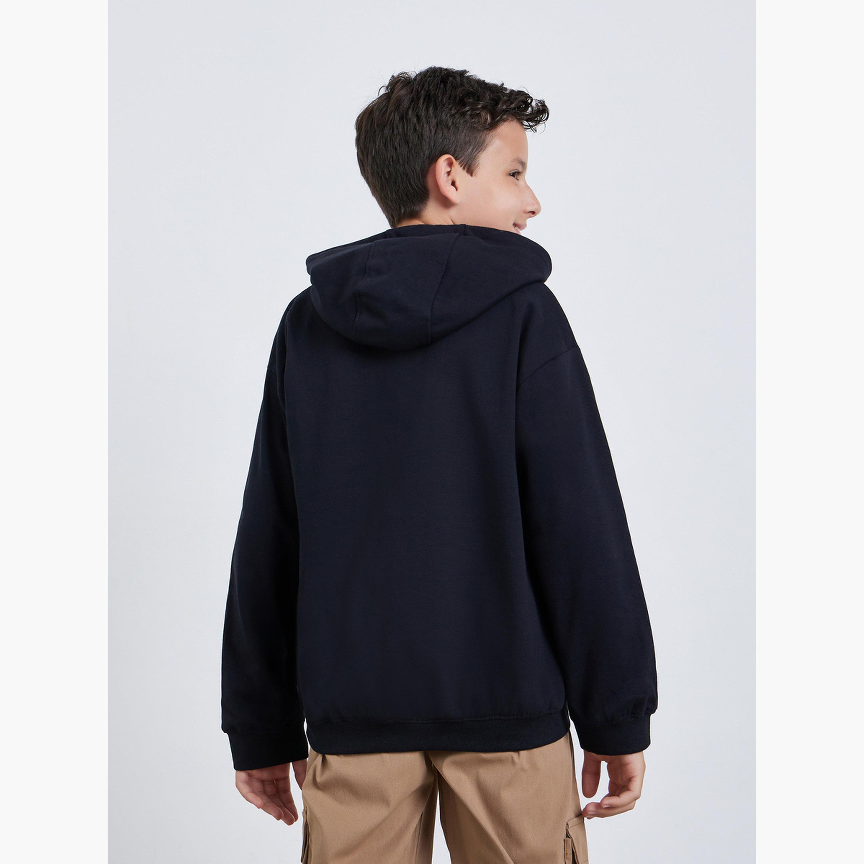 Styli Teens Black Graphic Print Cotton Hoodie-boys-clothing-sweatshirts-image-4