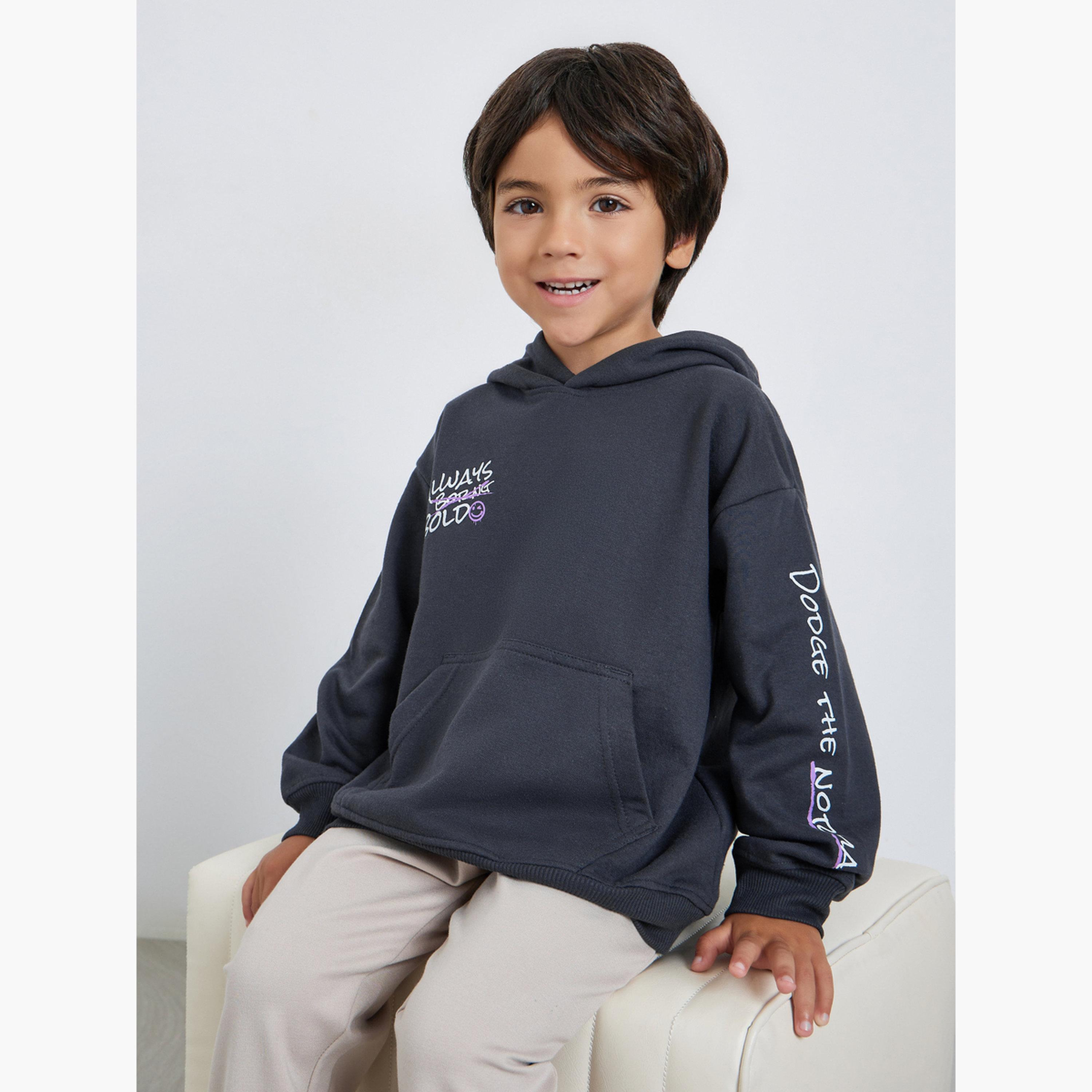 Styli Boys Grey Slogan Print Cotton Hoodie-boys-clothing-sweatshirts-image-2