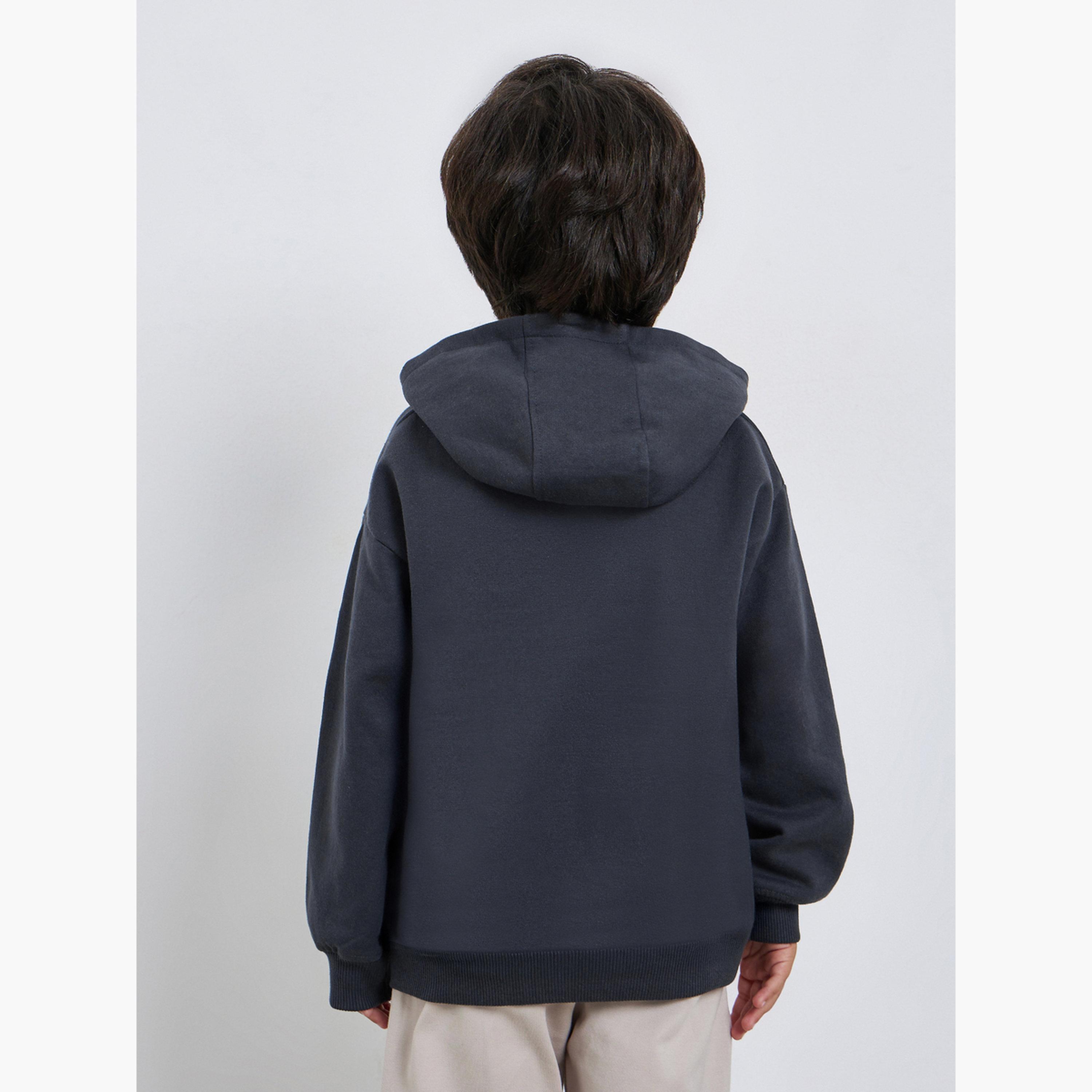 Styli Boys Grey Slogan Print Cotton Hoodie-boys-clothing-sweatshirts-image-4