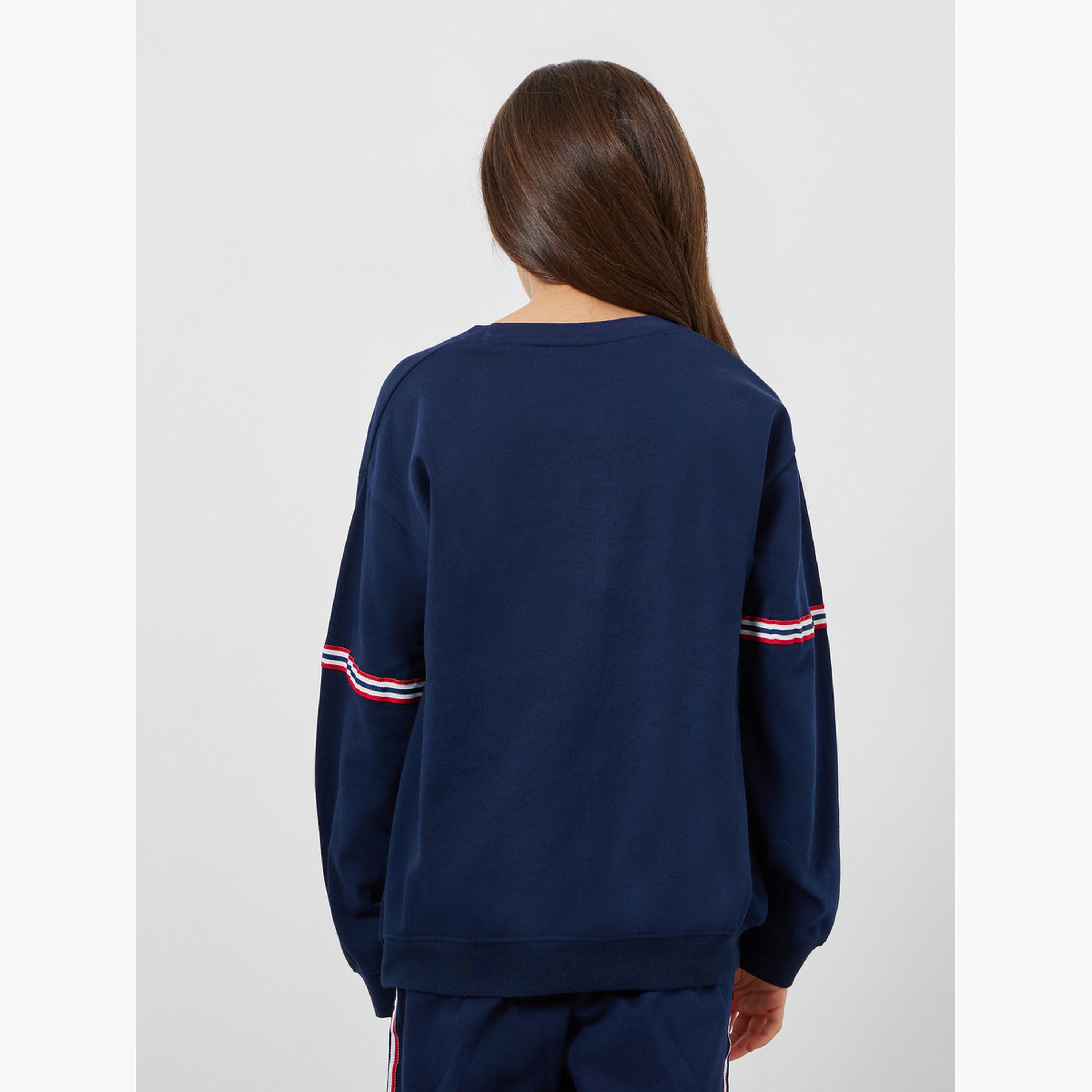 Styli Teens Navy Blue Boston Print Cotton Sweatshirt-girls-clothing-sweatshirts-image-5