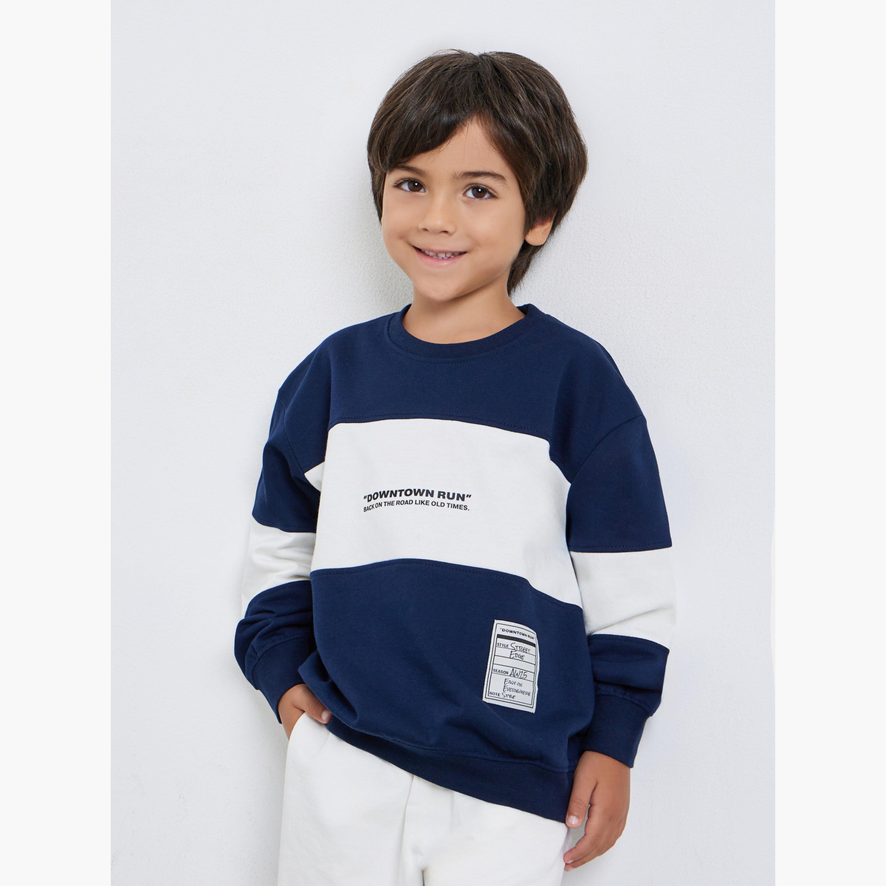 Styli Boys Navy Blue Color Block Sweatshirt-boys-clothing-sweatshirts-image-1