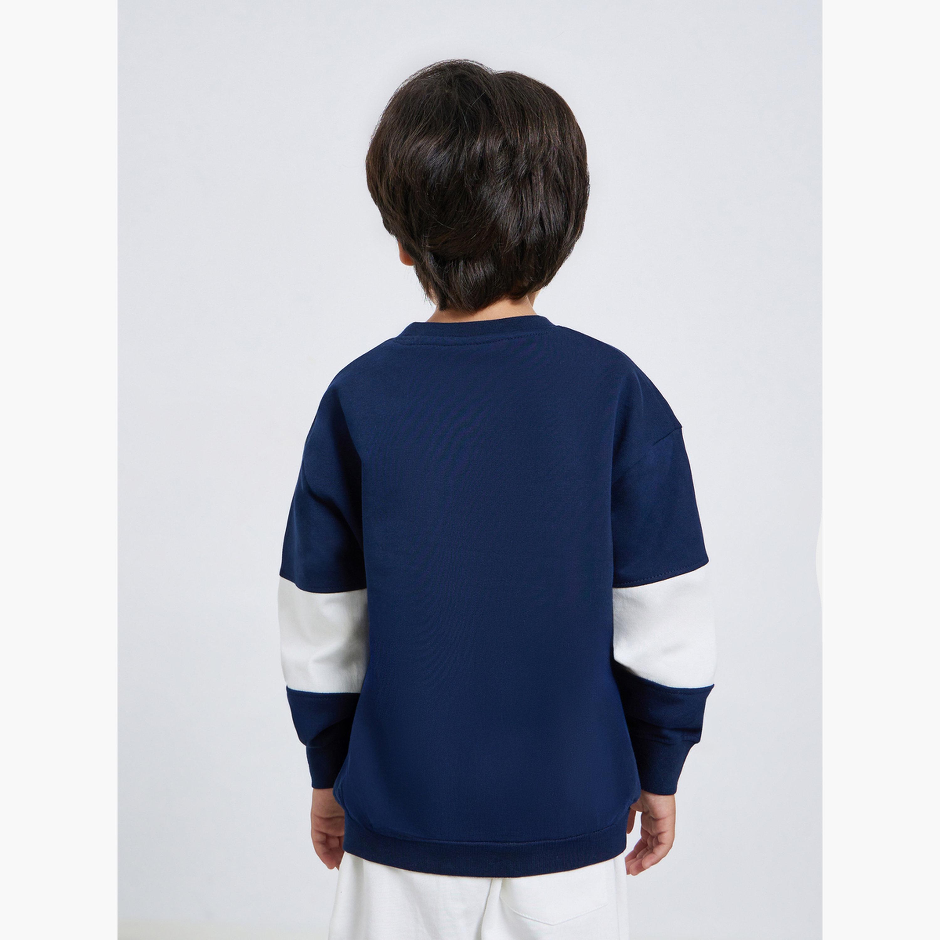 Styli Boys Navy Blue Color Block Sweatshirt-boys-clothing-sweatshirts-image-4