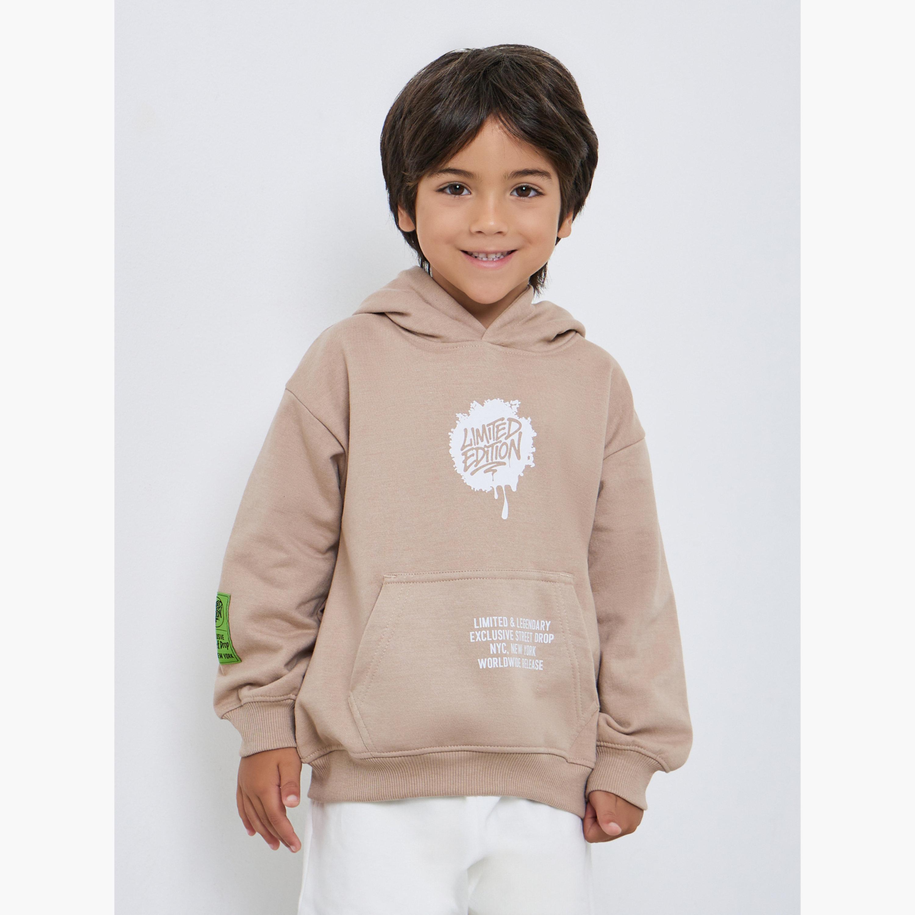 Styli Boys Beige Slogan Print Hoodie-boys-clothing-sweatshirts-image-1