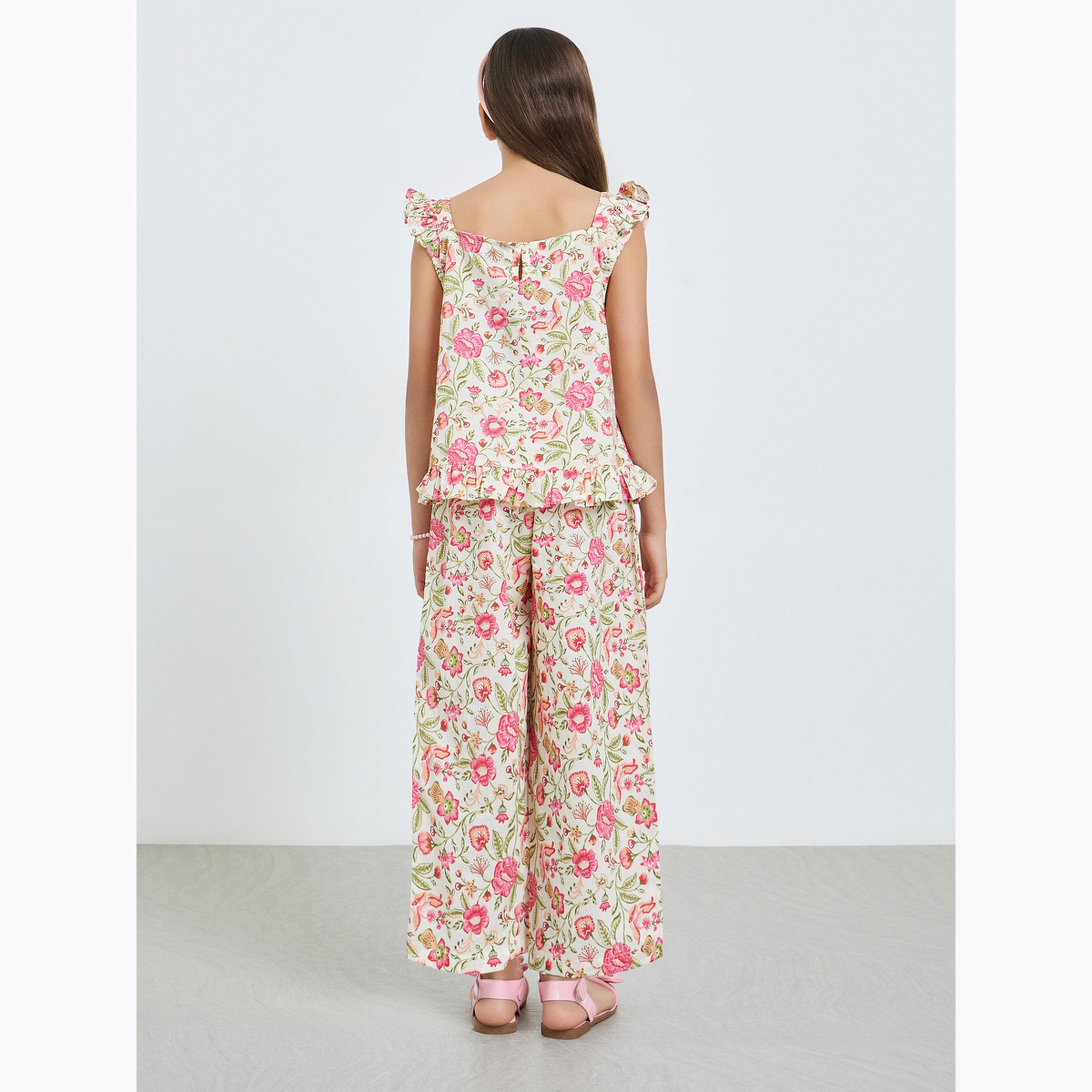Styli Teen Girls Floral Cotton Top and Trousers Set-girls-clothing-setsandcoords-image-3