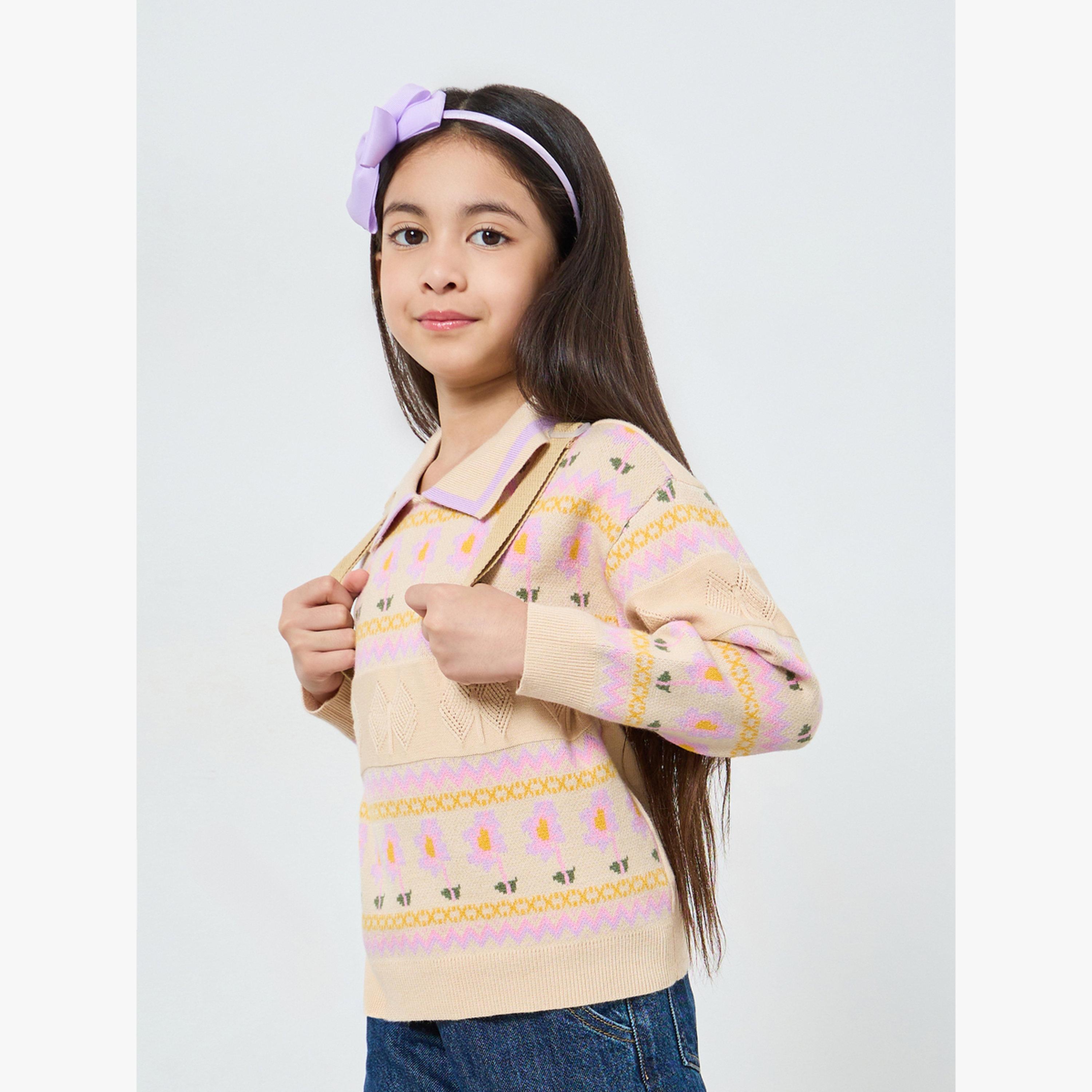 سويت شيرت محبوك بتفاصيل مُطرّزة-girls-clothing-winterwear-sweatshirts-image-1