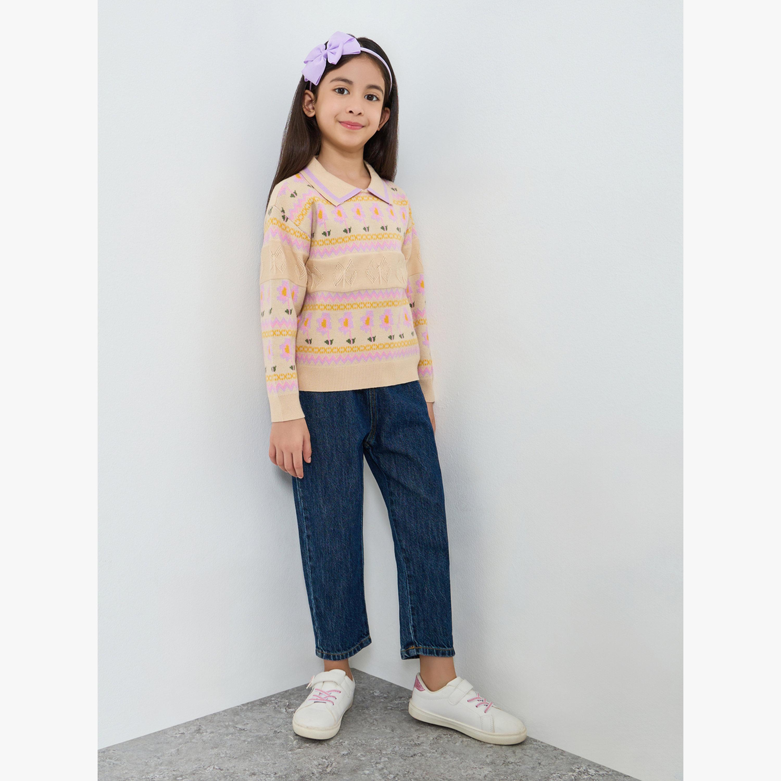 سويت شيرت محبوك بتفاصيل مُطرّزة-girls-clothing-winterwear-sweatshirts-image-2