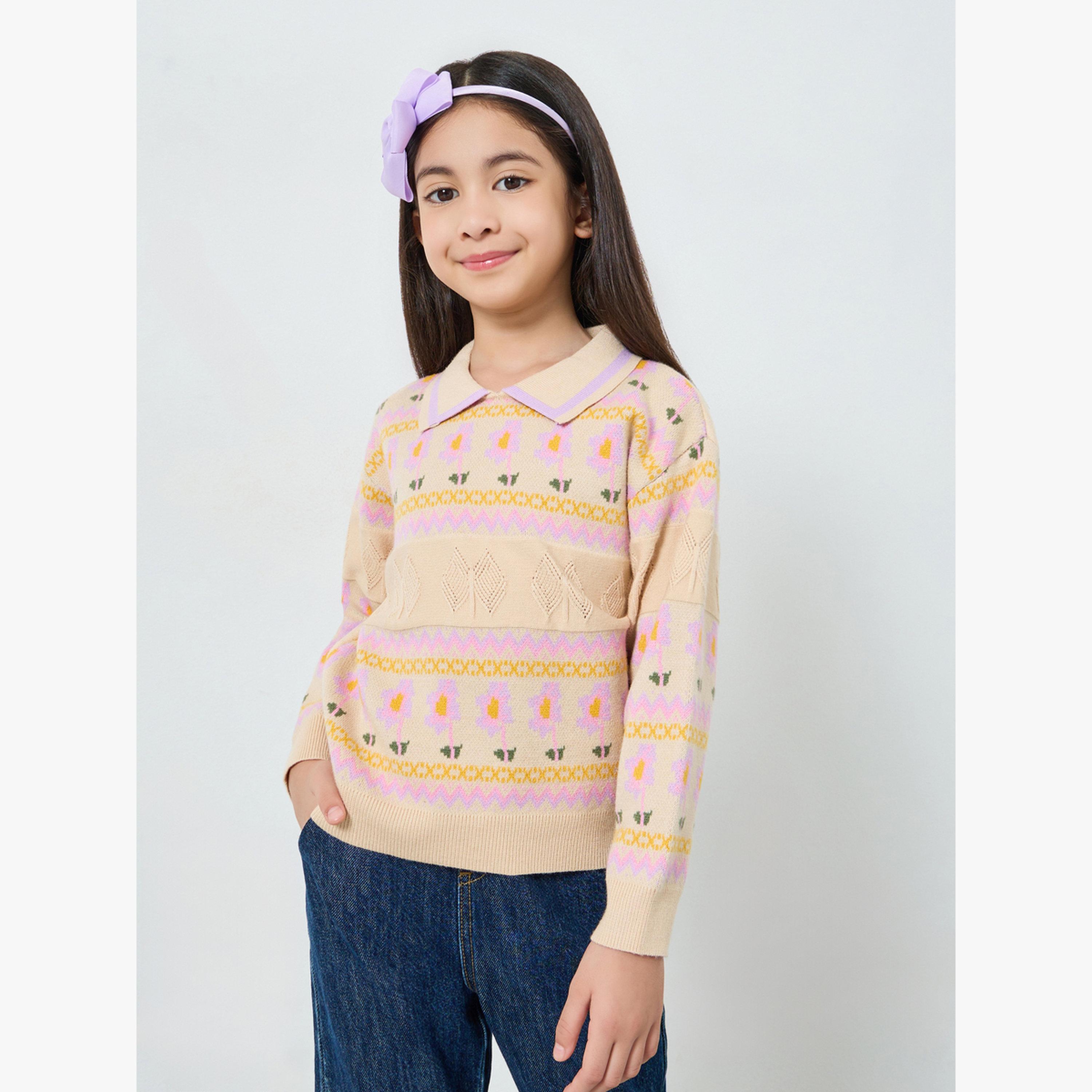 سويت شيرت محبوك بتفاصيل مُطرّزة-girls-clothing-winterwear-sweatshirts-image-3
