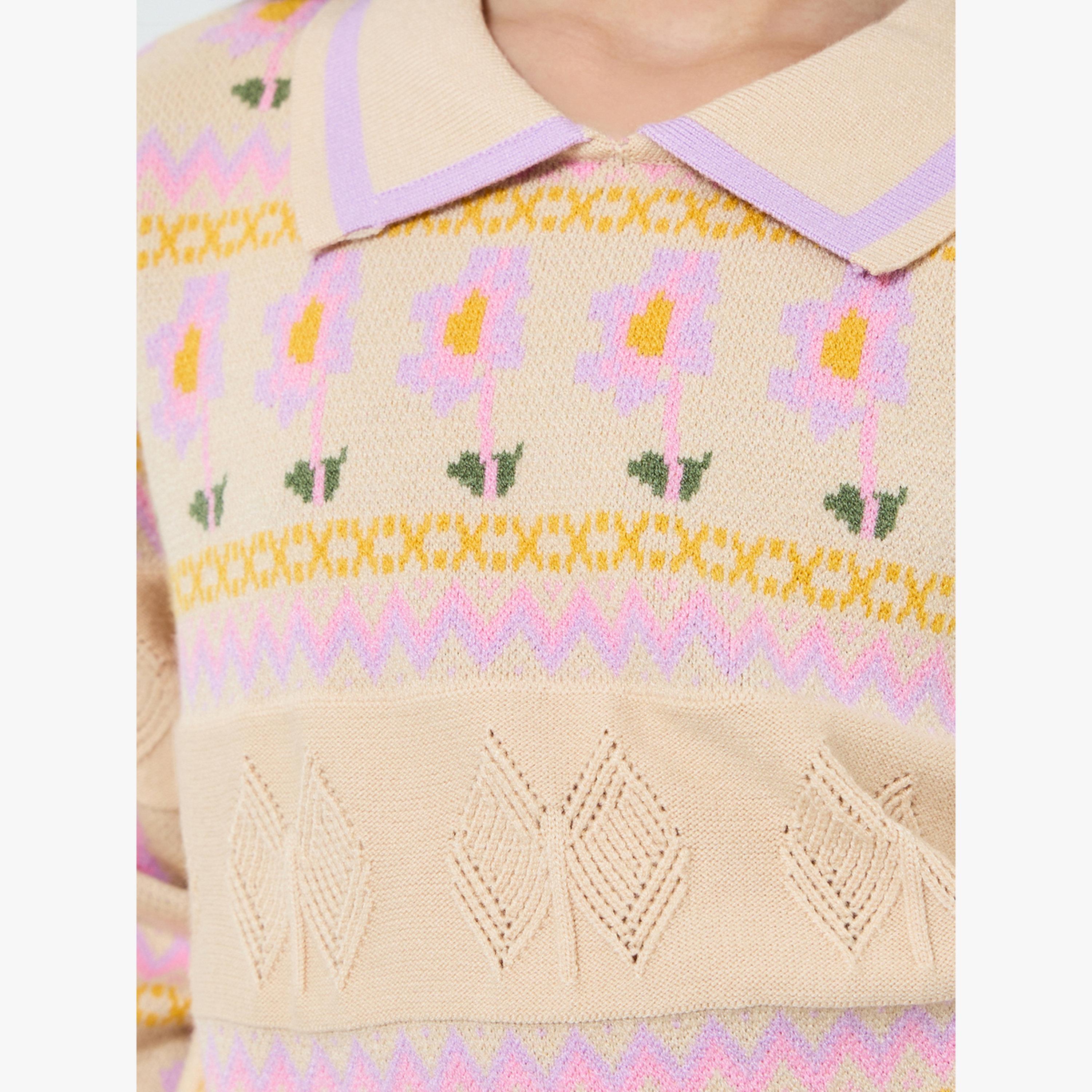 سويت شيرت محبوك بتفاصيل مُطرّزة-girls-clothing-winterwear-sweatshirts-image-4