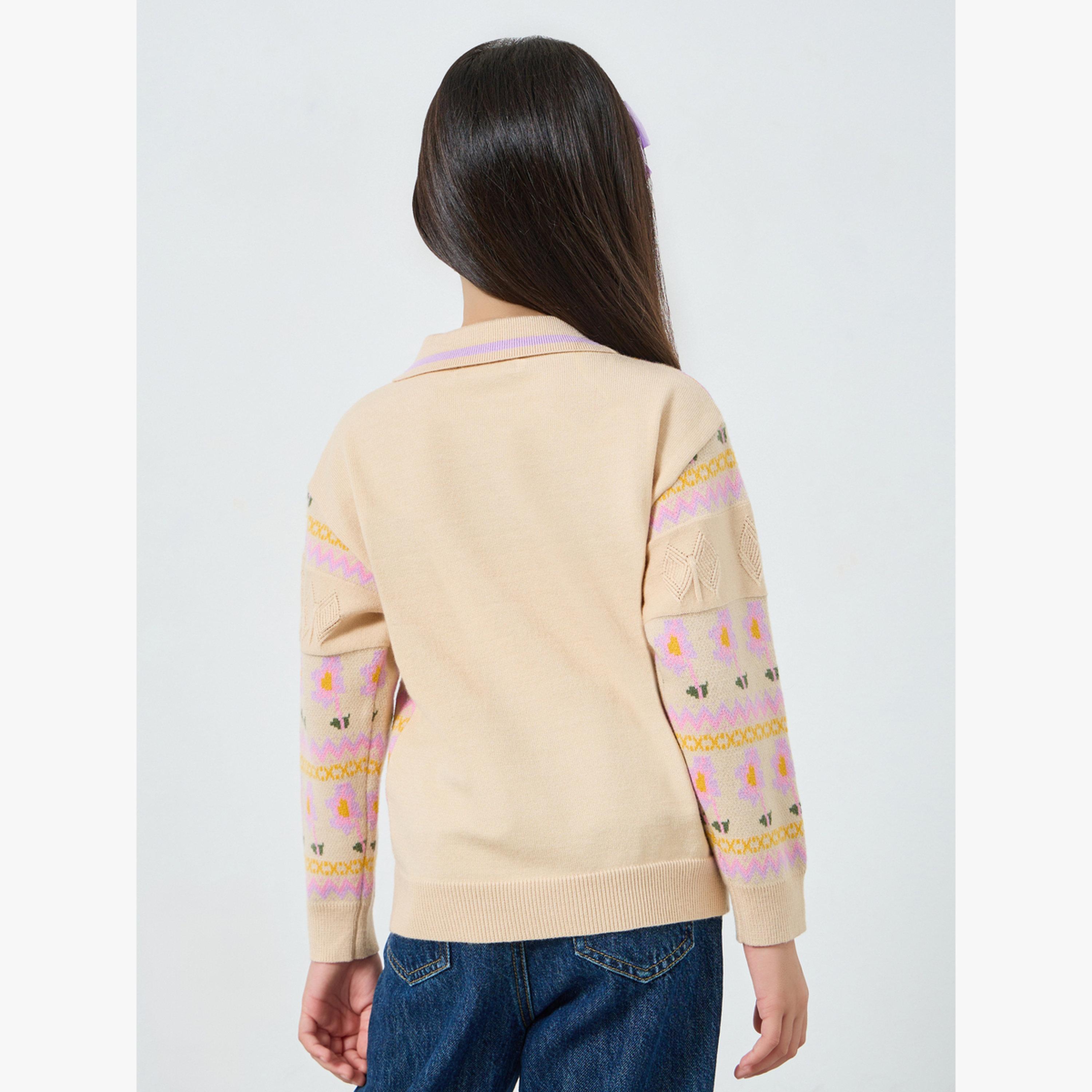 سويت شيرت محبوك بتفاصيل مُطرّزة-girls-clothing-winterwear-sweatshirts-image-5