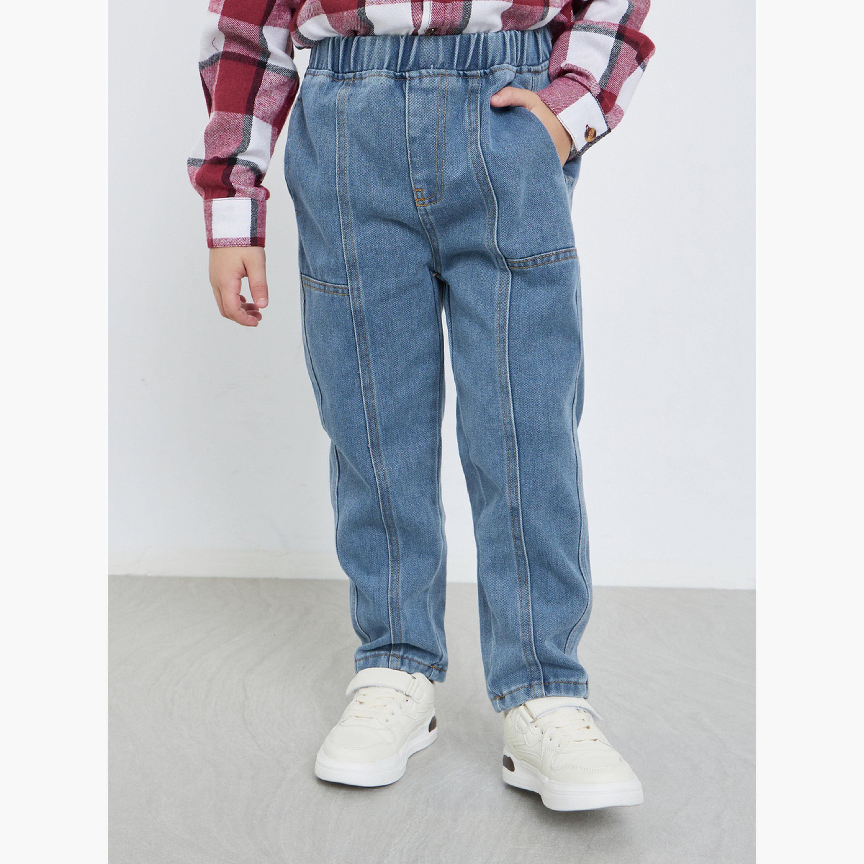 ستايلي - بنطال جينز رياضي سادة بخصر مطاطي-boys-clothing-bottoms-jeans-image-1