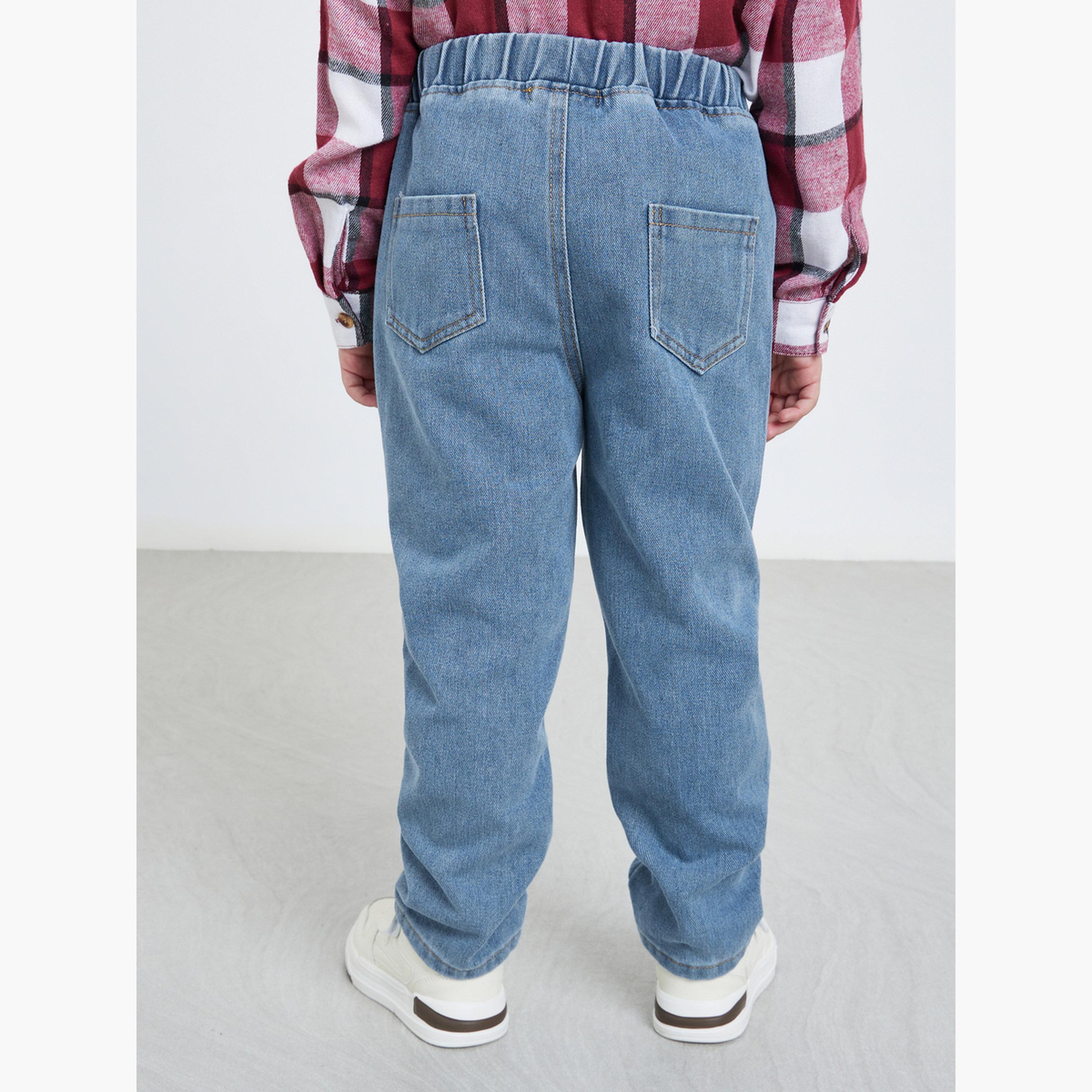 ستايلي - بنطال جينز رياضي سادة بخصر مطاطي-boys-clothing-bottoms-jeans-image-3