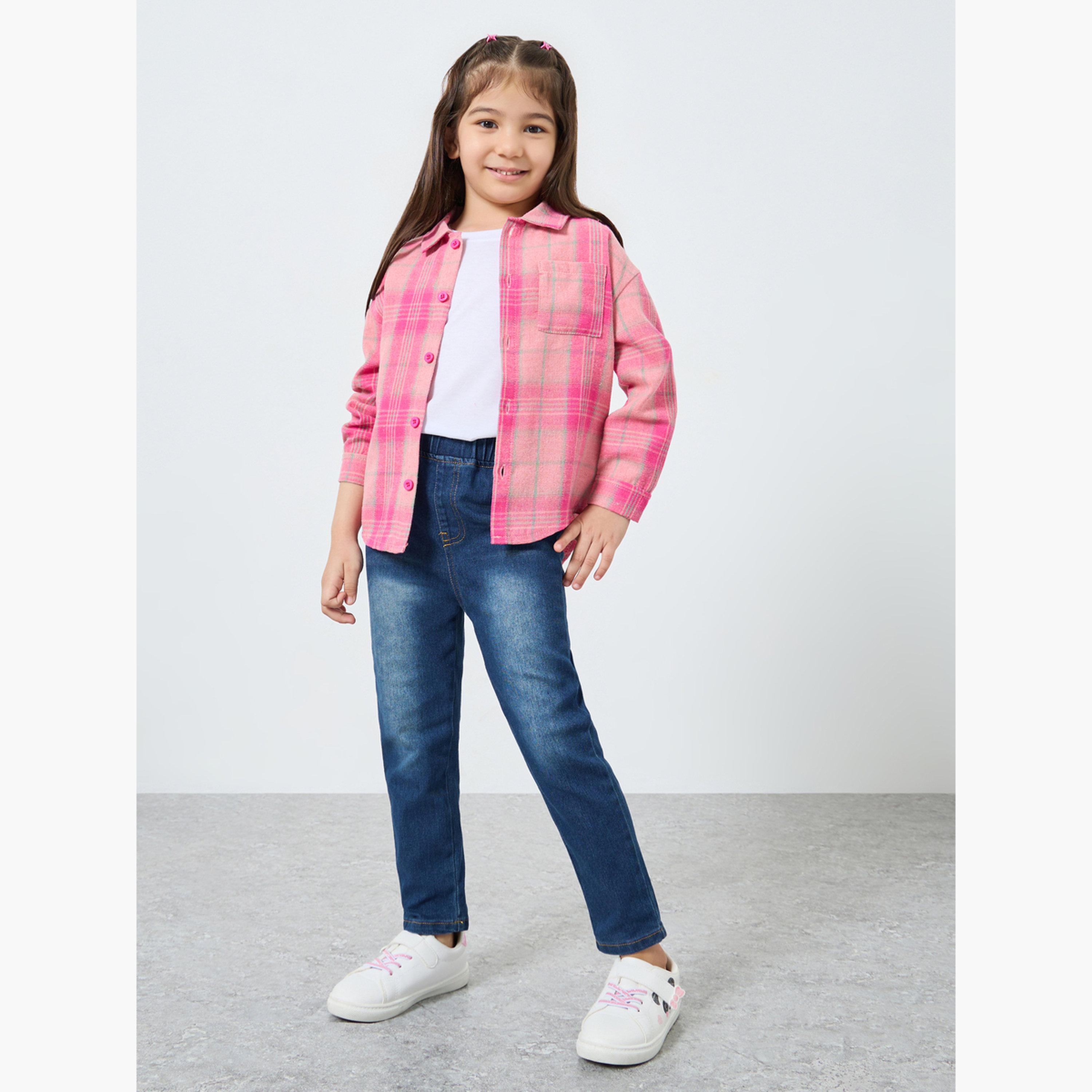 ستايلي - بنطال جينز بخصر مطاطي لون باهت-girls-clothing-bottoms-jeansandjeggings-image-2