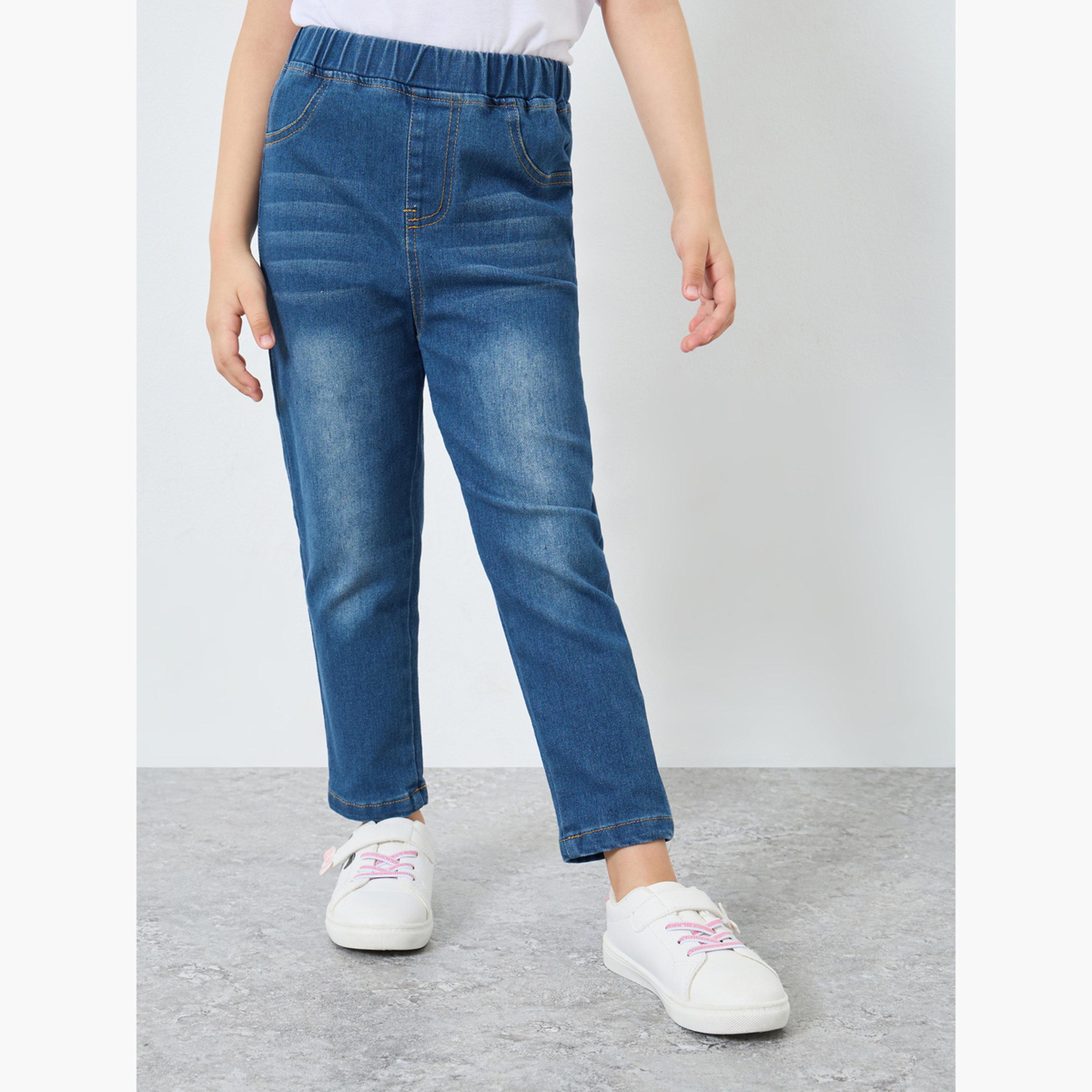ستايلي - بنطال جينز بخصر مطاطي لون باهت-girls-clothing-bottoms-jeansandjeggings-image-1