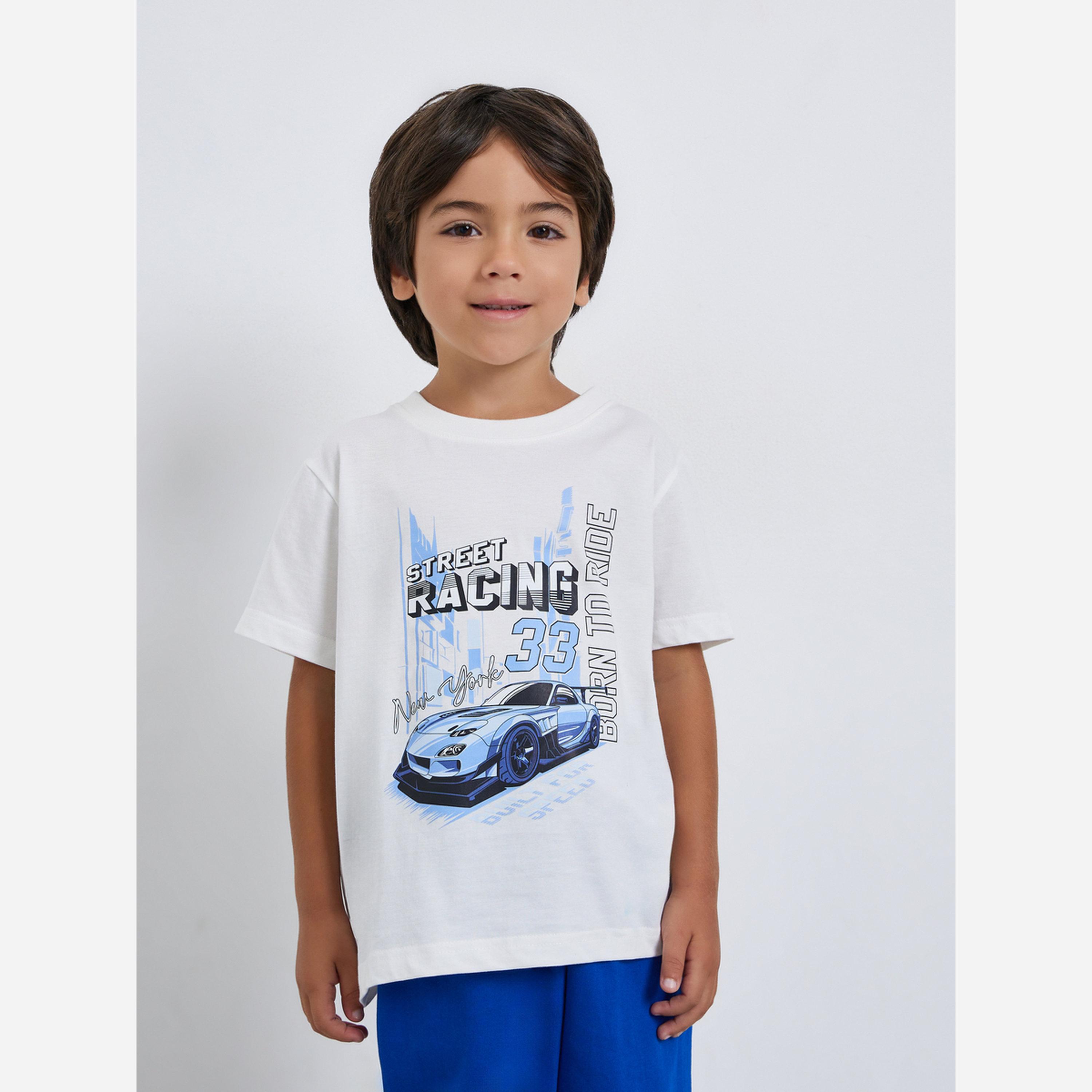 ستايلي - طقم تيشيرت وبنطال رياضي للأولاد طبعة سباقات الشوارع-boys-clothing-setsandcoords-image-2