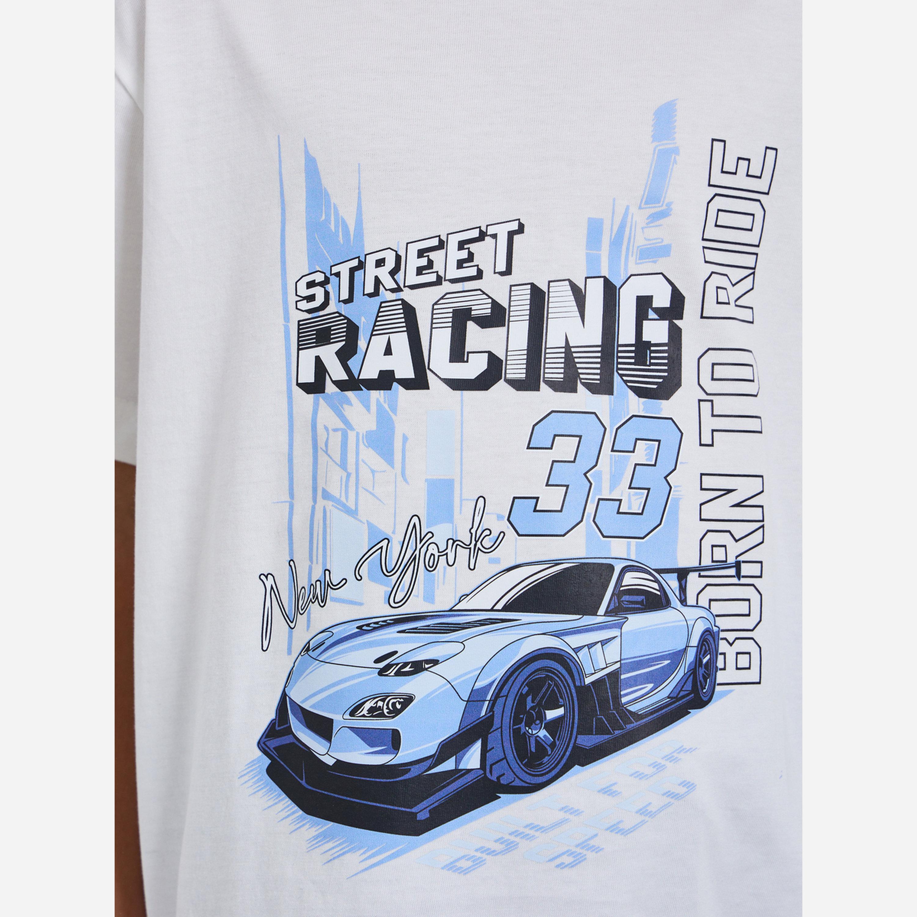 ستايلي - طقم تيشيرت وبنطال رياضي للأولاد طبعة سباقات الشوارع-boys-clothing-setsandcoords-image-3