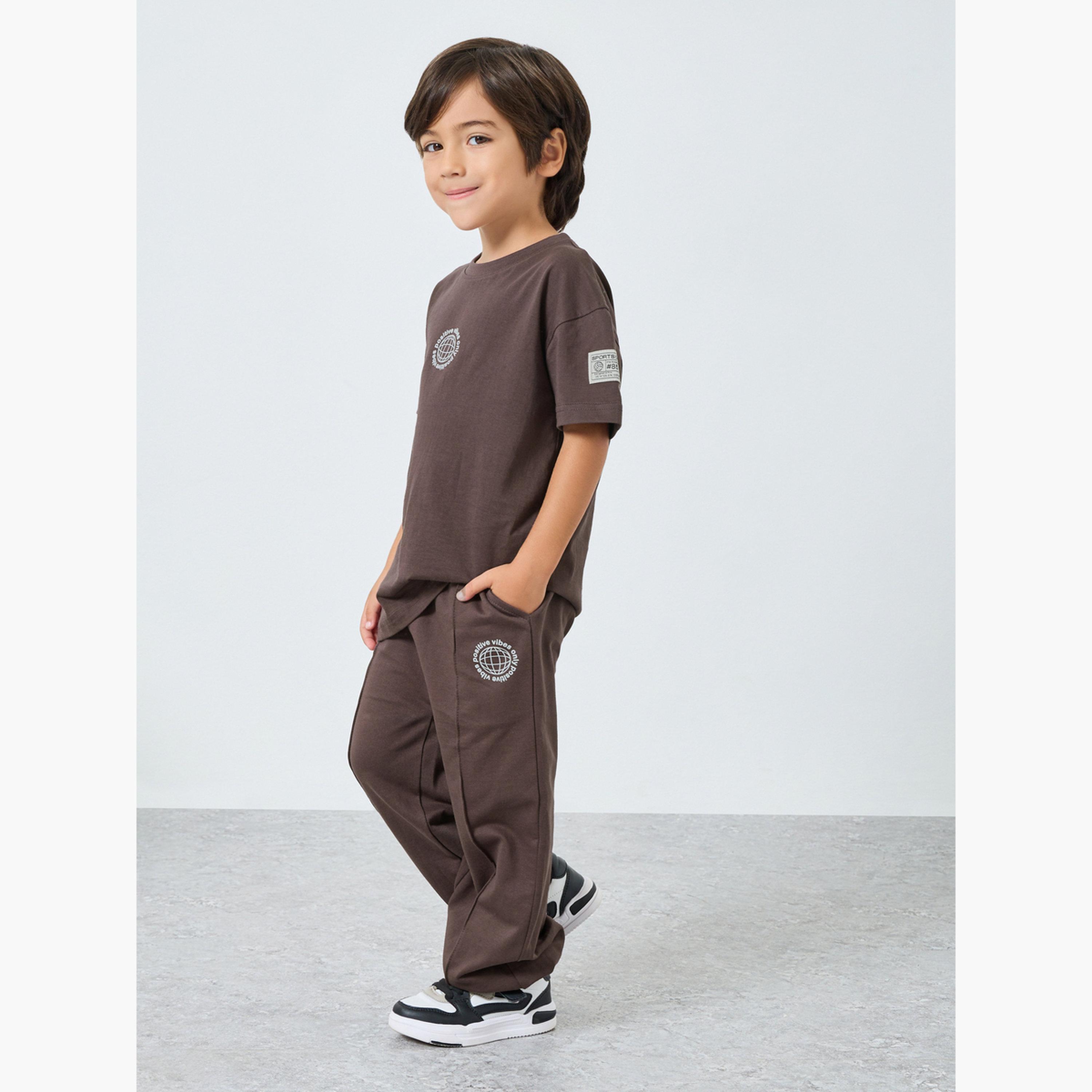 Styli Boys Brown Printed Cotton T-Shirt and Joggers Set-boys-clothing-setsandcoords-image-1
