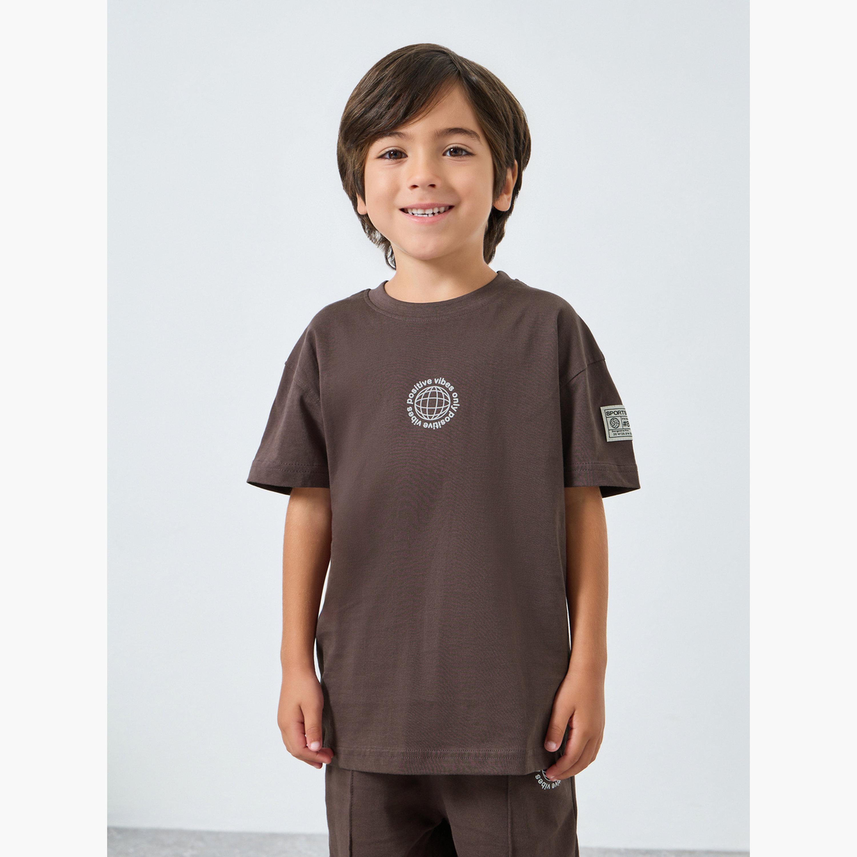 Styli Boys Brown Printed Cotton T-Shirt and Joggers Set-boys-clothing-setsandcoords-image-2