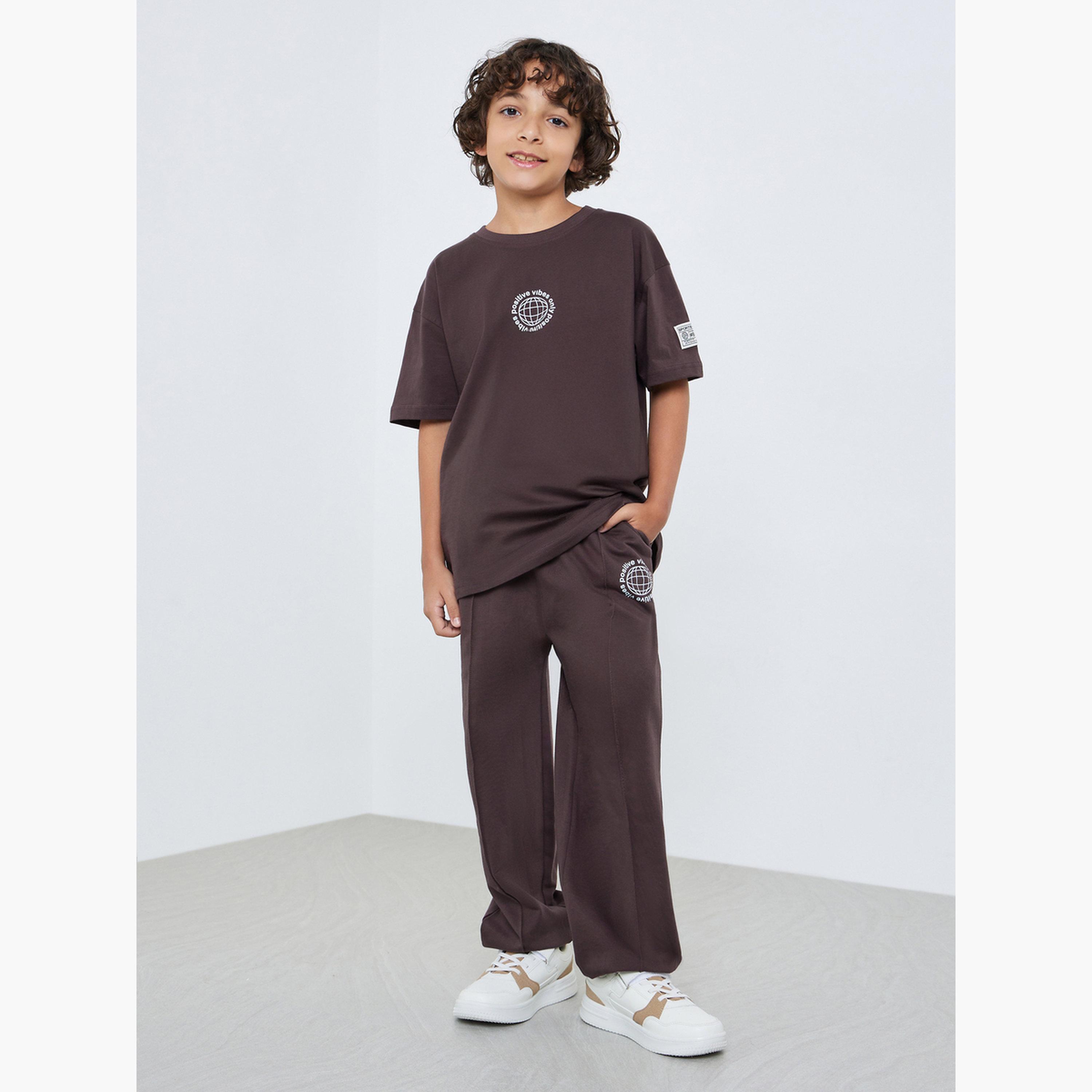 Styli Boys Brown Cotton T-Shirt and Jogger Set-boys-clothing-setsandcoords-image-1