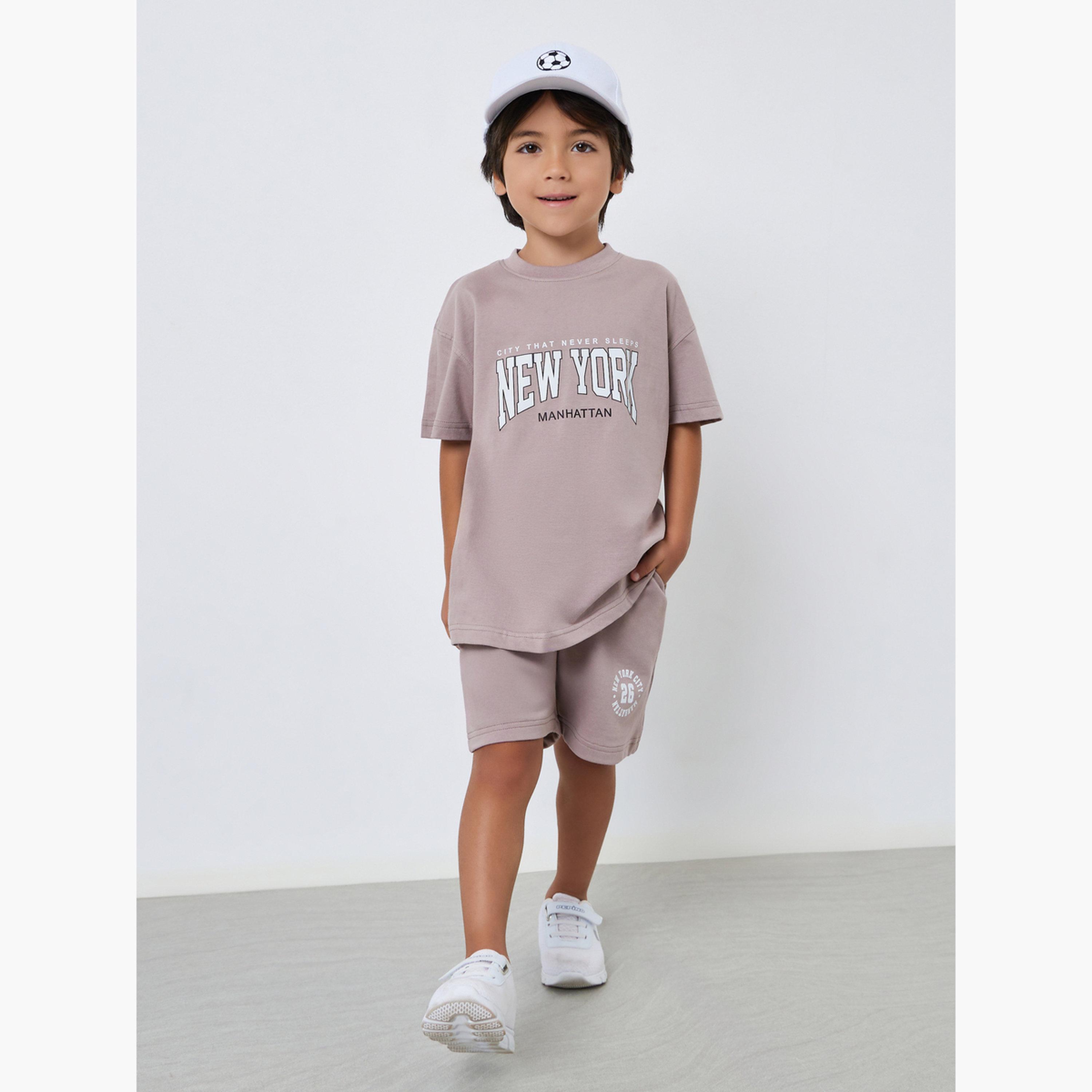 Styli Boys Grey Printed Cotton T-Shirt and Shorts Set-boys-clothing-setsandcoords-image-1