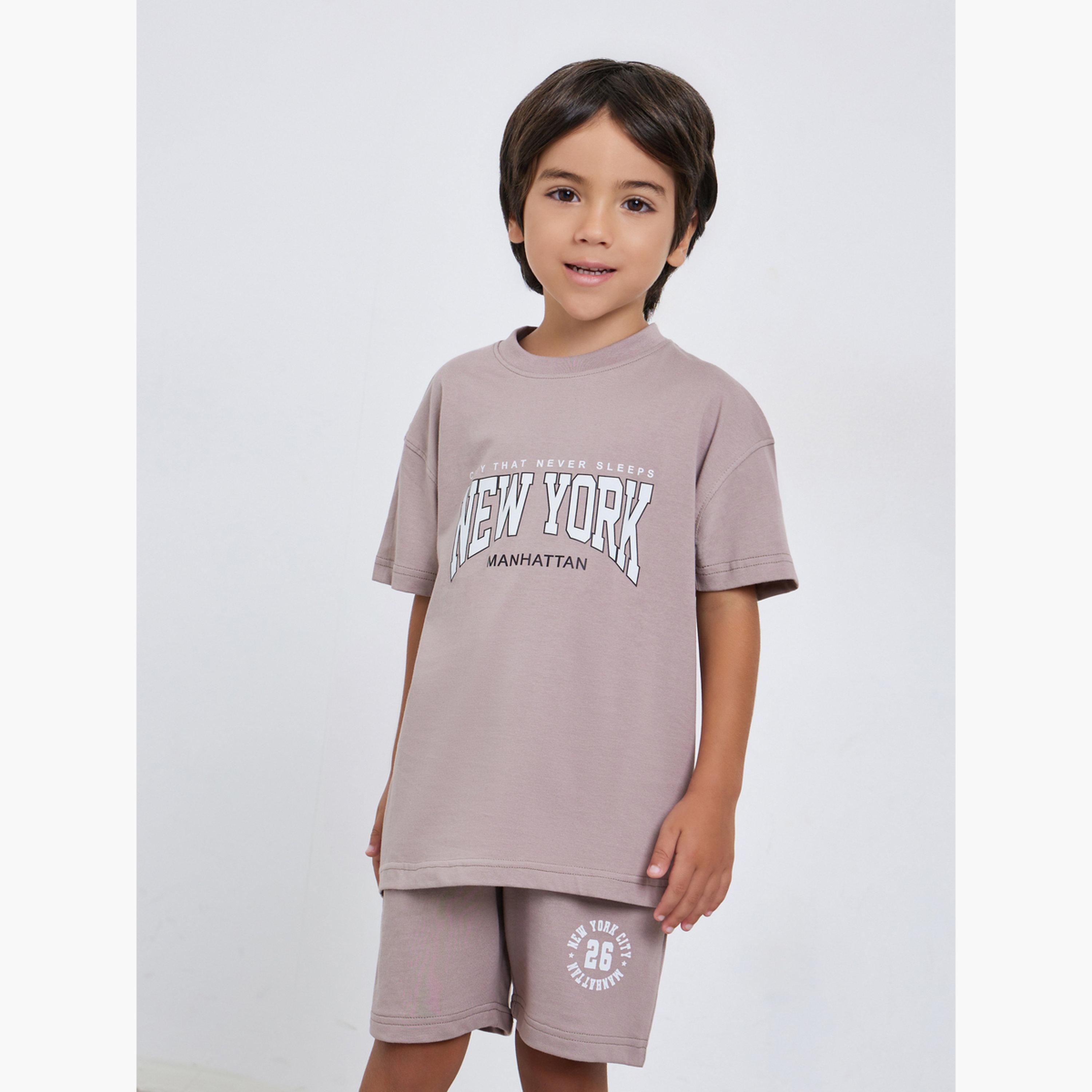 Styli Boys Grey Printed Cotton T-Shirt and Shorts Set-boys-clothing-setsandcoords-image-2
