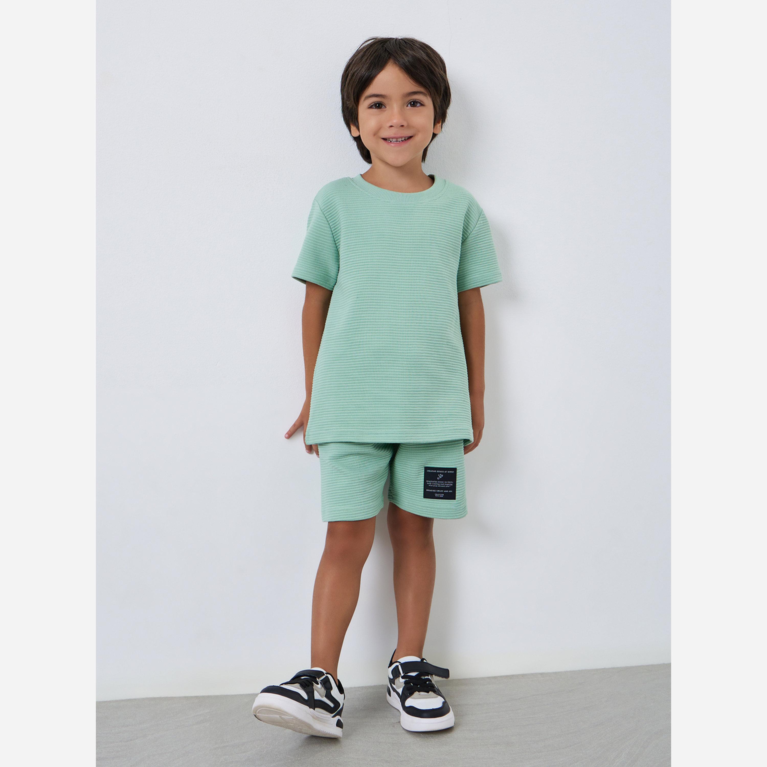 Styli Boys Green Cotton Knit T-Shirt and Shorts Set-boys-clothing-setsandcoords-image-1