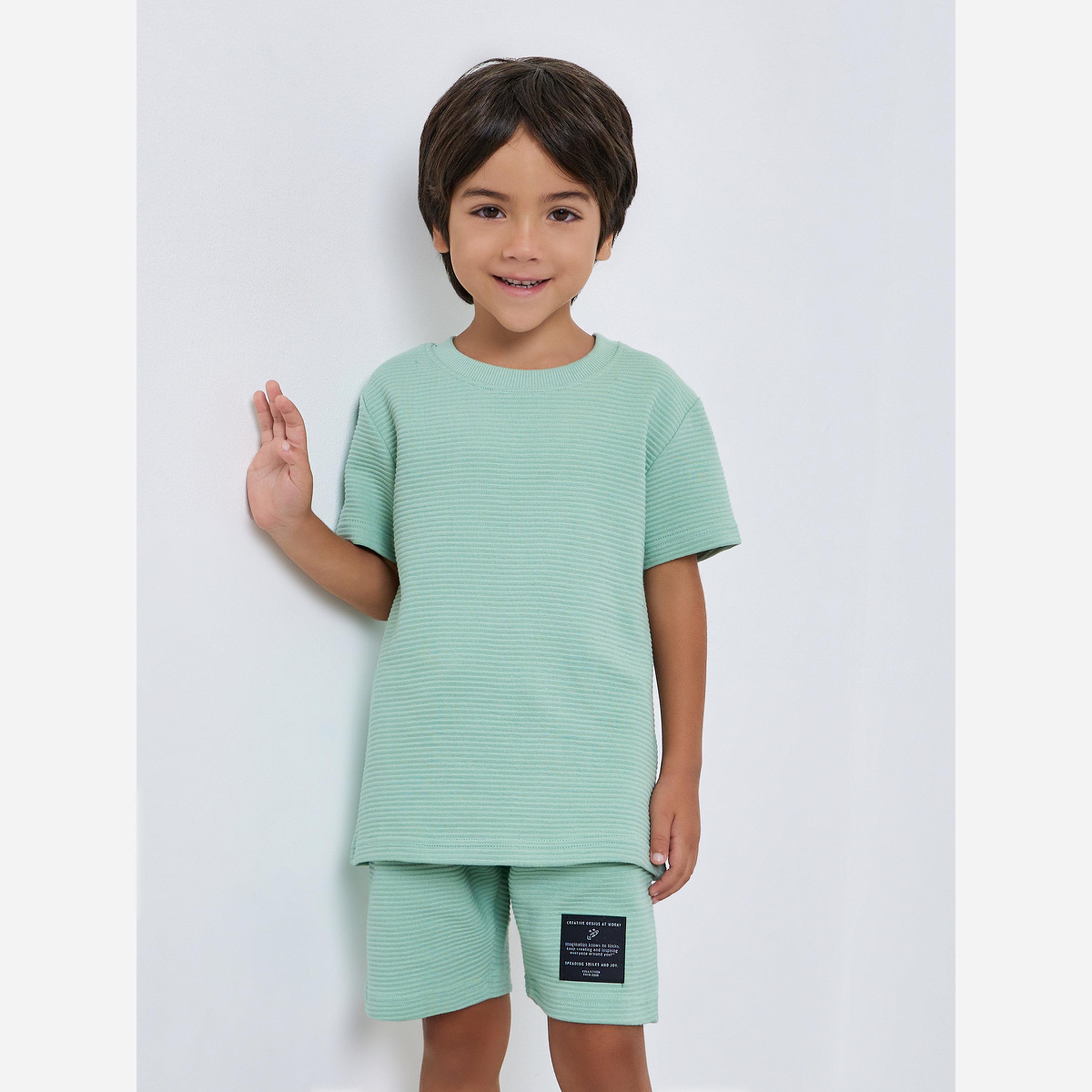 Styli Boys Green Cotton Knit T-Shirt and Shorts Set-boys-clothing-setsandcoords-image-2