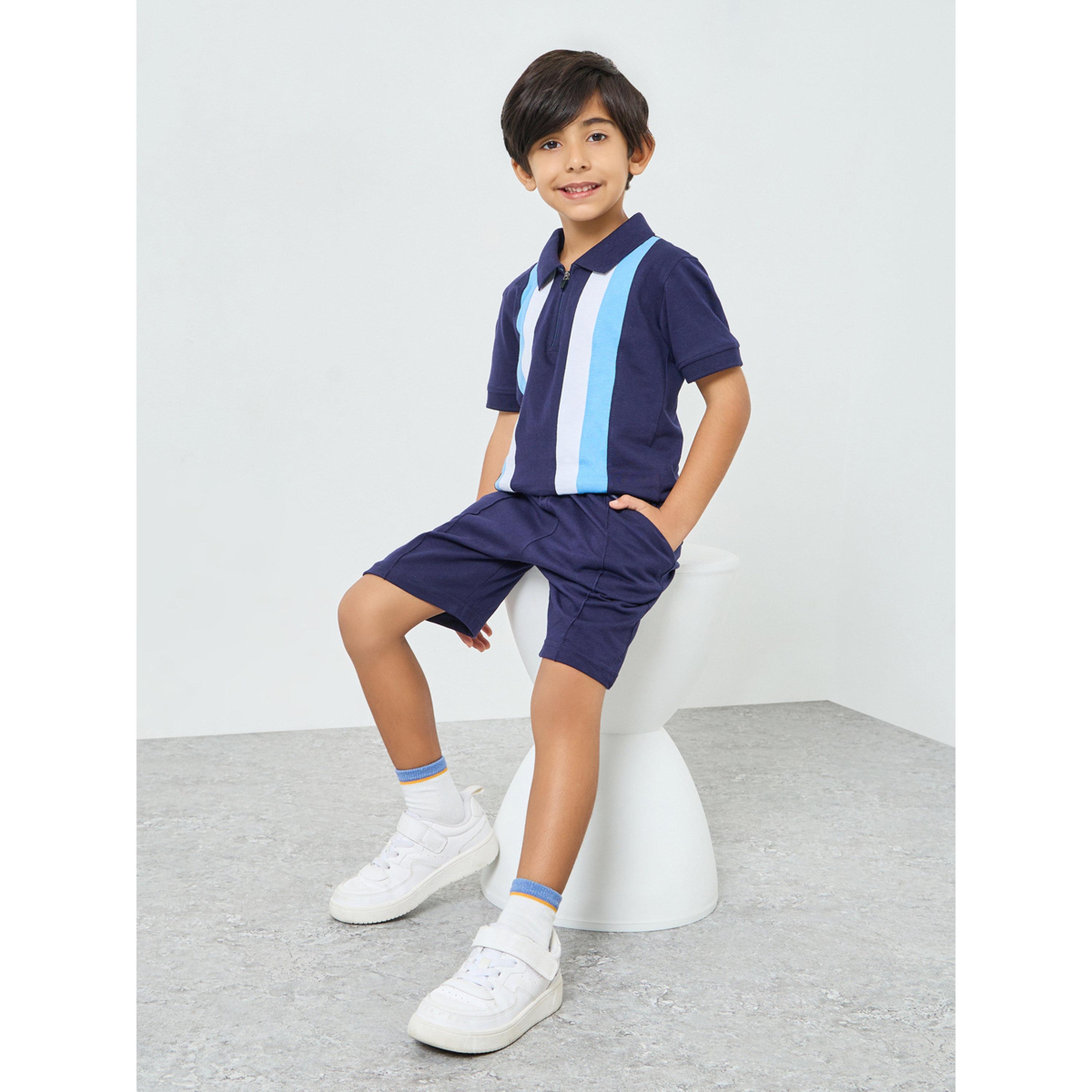 Styli Boys Navy Color Block Polo and Shorts Set-boys-clothing-setsandcoords-image-2
