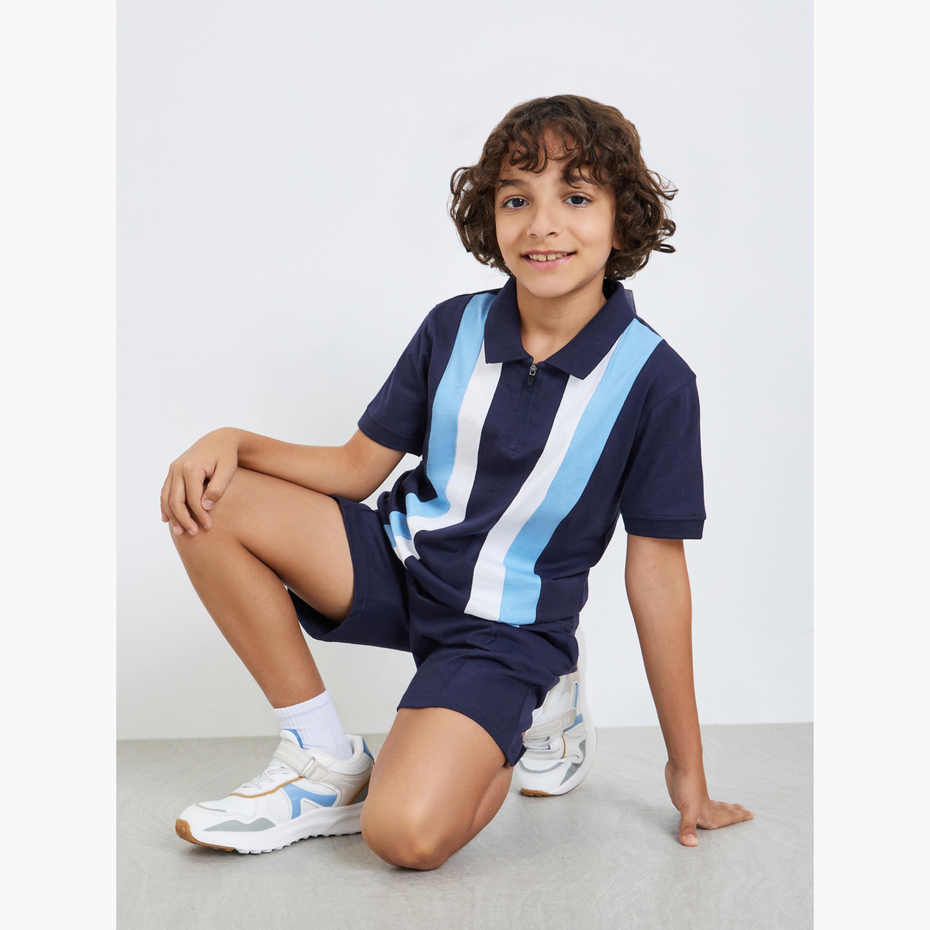 Styli Boys Navy Color Block Polo T-Shirt and Shorts Set-boys-clothing-setsandcoords-image-3