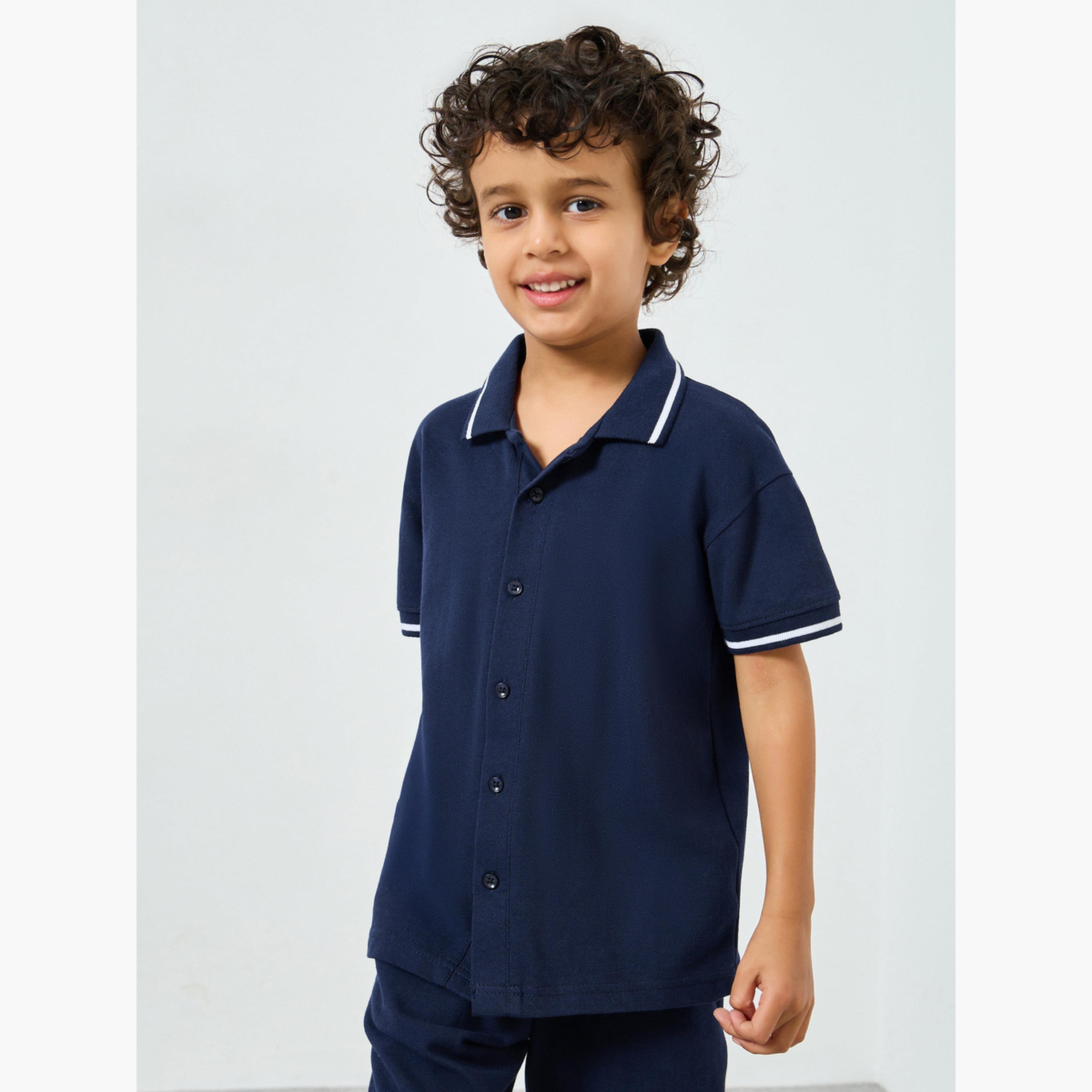 Styli Boys Navy Knit Polo T-Shirt and Shorts Set-boys-clothing-setsandcoords-image-2