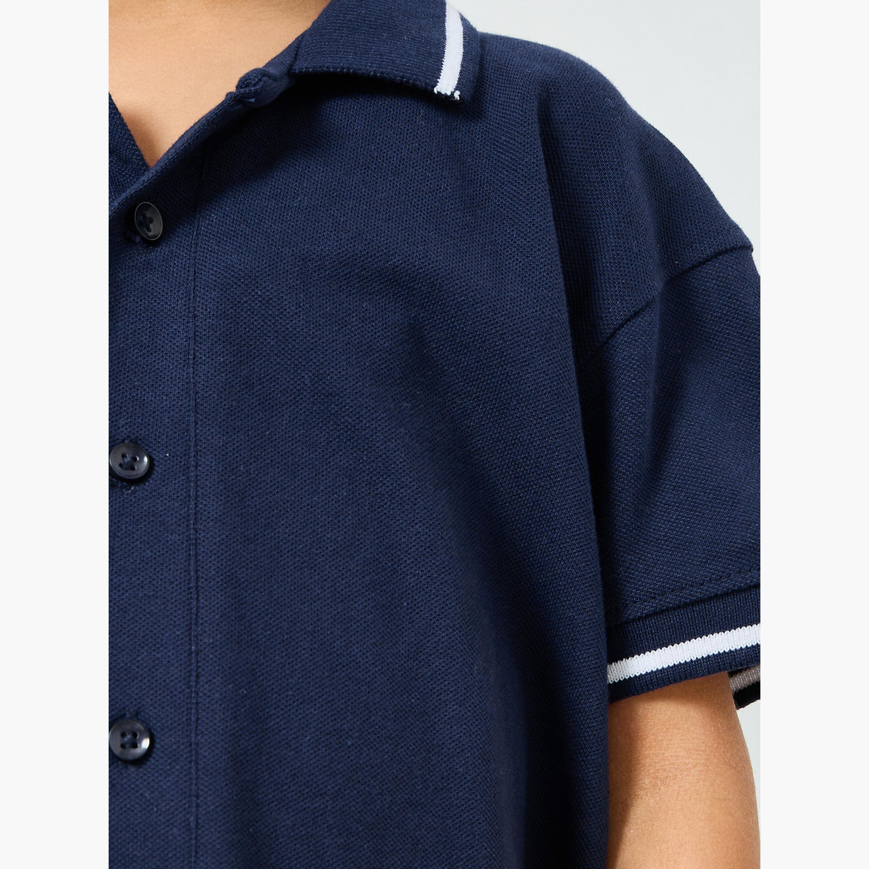Styli Boys Navy Knit Polo T-Shirt and Shorts Set-boys-clothing-setsandcoords-image-3