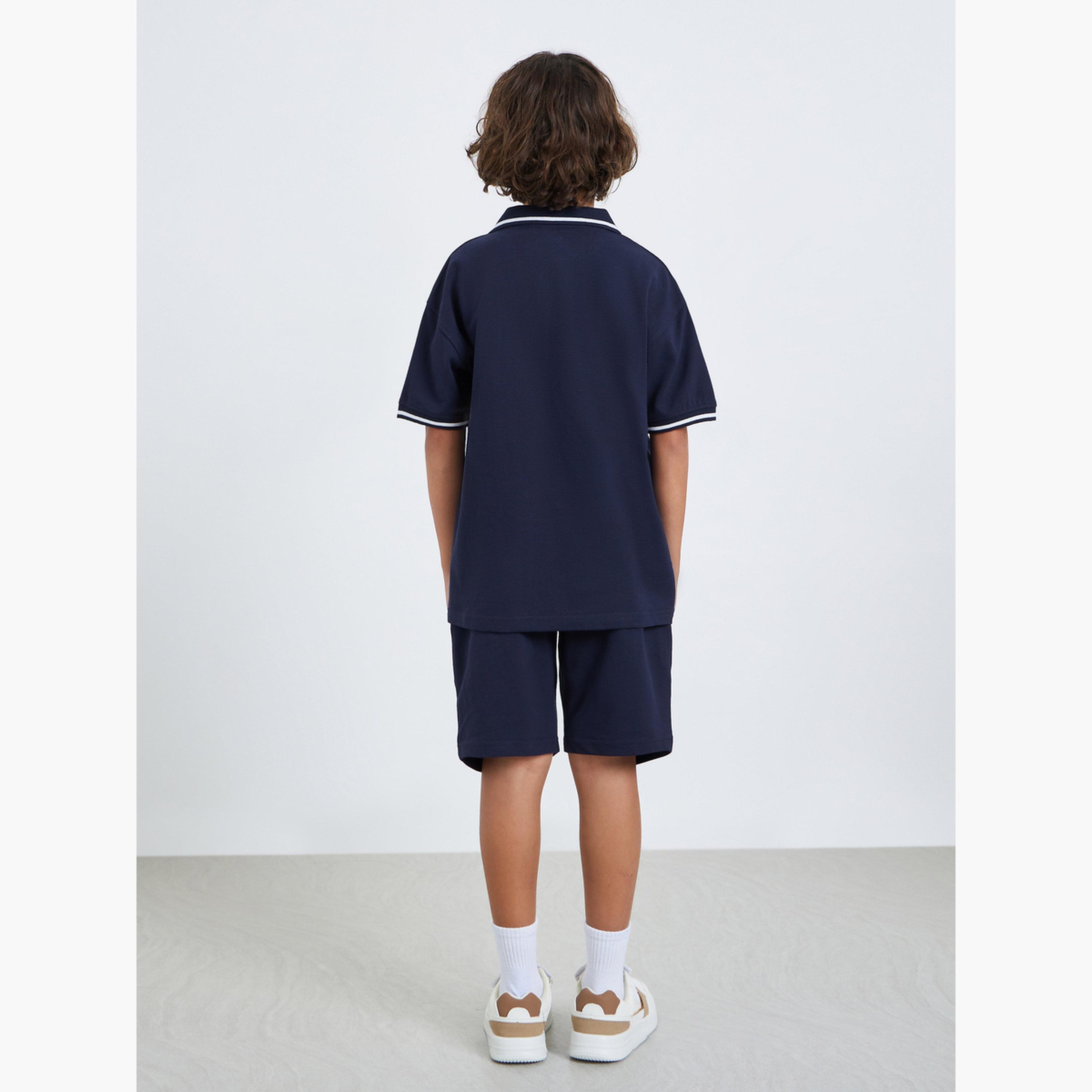 Styli Kids Navy Blue Knit Shirt and Shorts Set-boys-clothing-setsandcoords-image-3