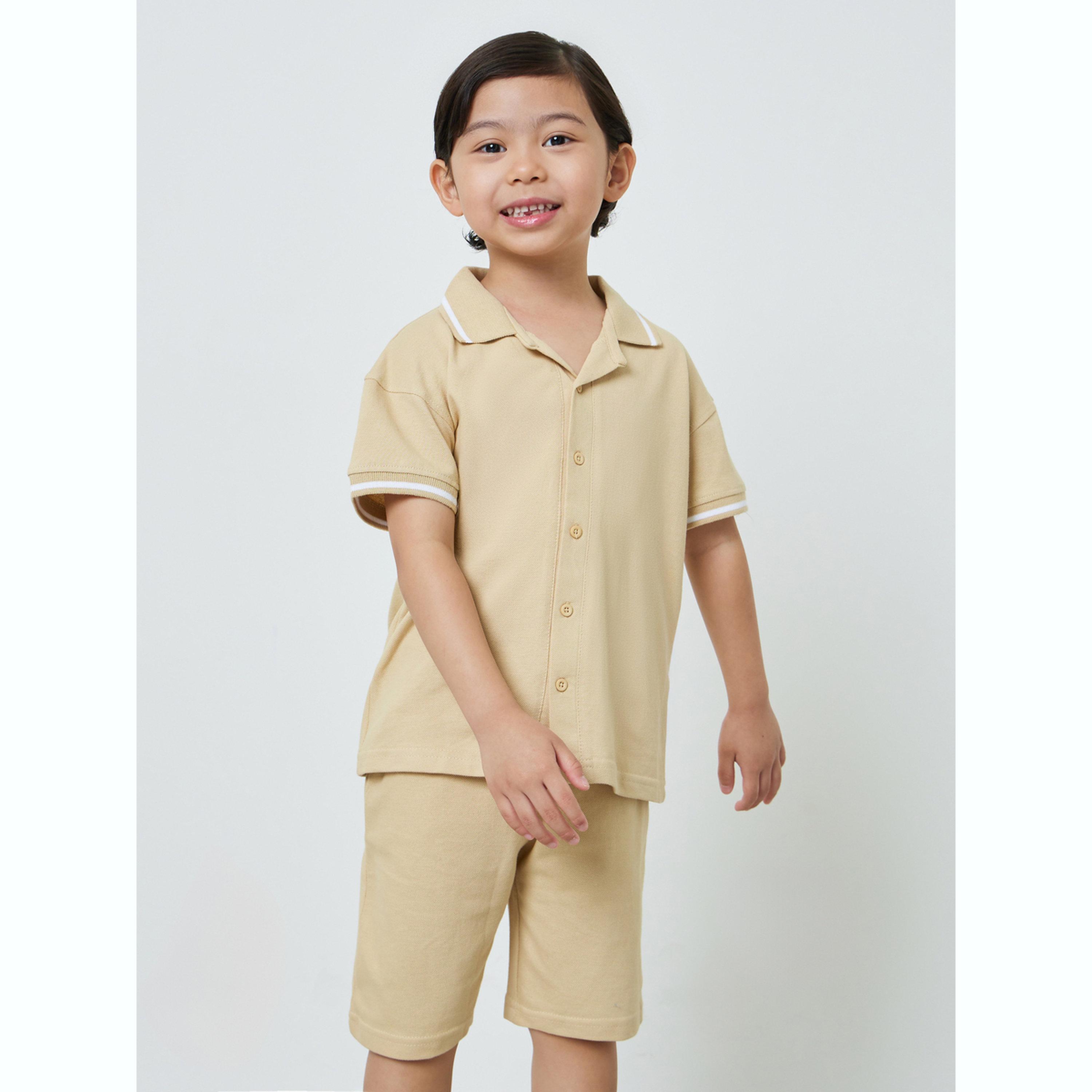 Styli Boys Textured Knit Polo T-Shirt and Shorts Set-boys-clothing-setsandcoords-image-1
