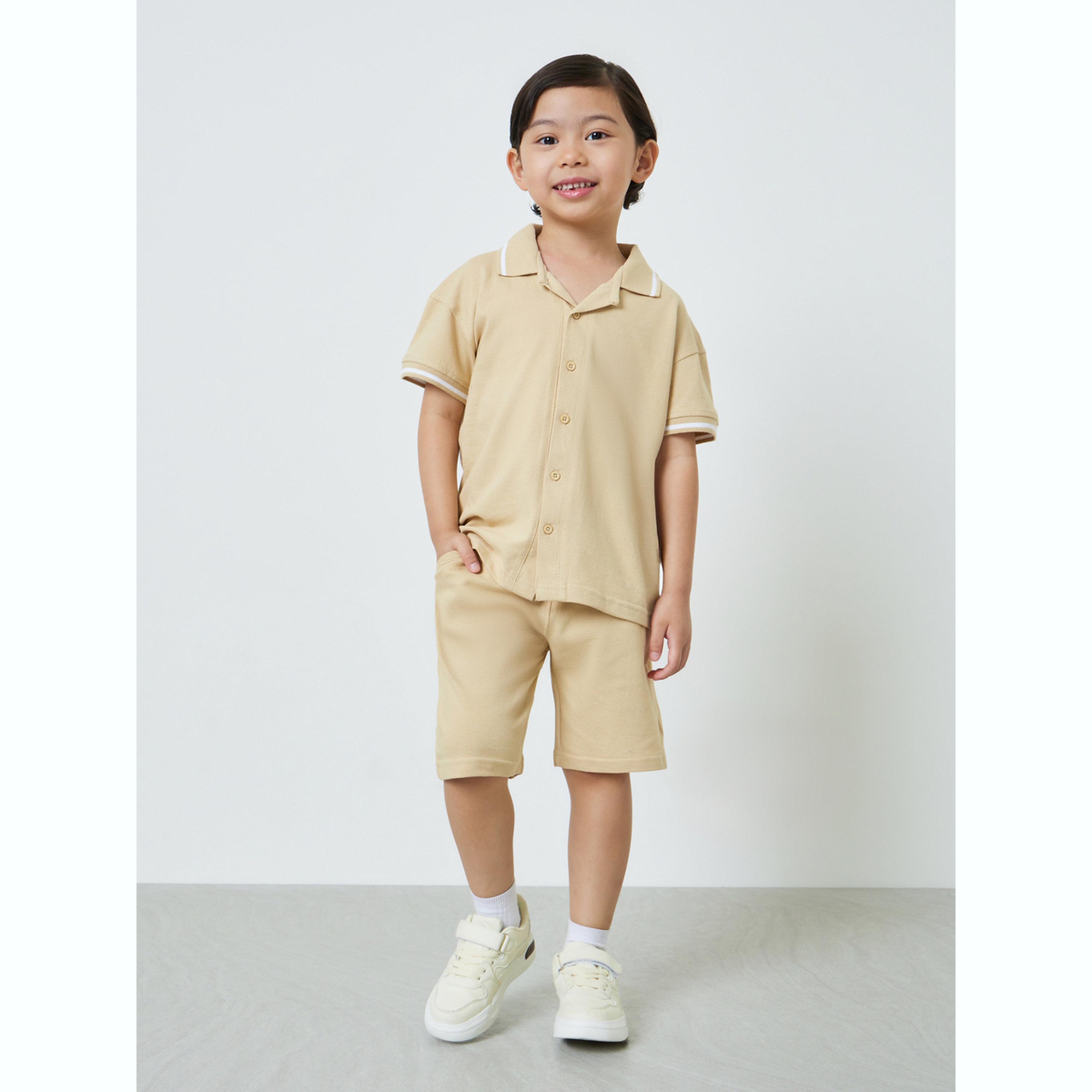 Styli Boys Textured Knit Polo T-Shirt and Shorts Set-boys-clothing-setsandcoords-image-2