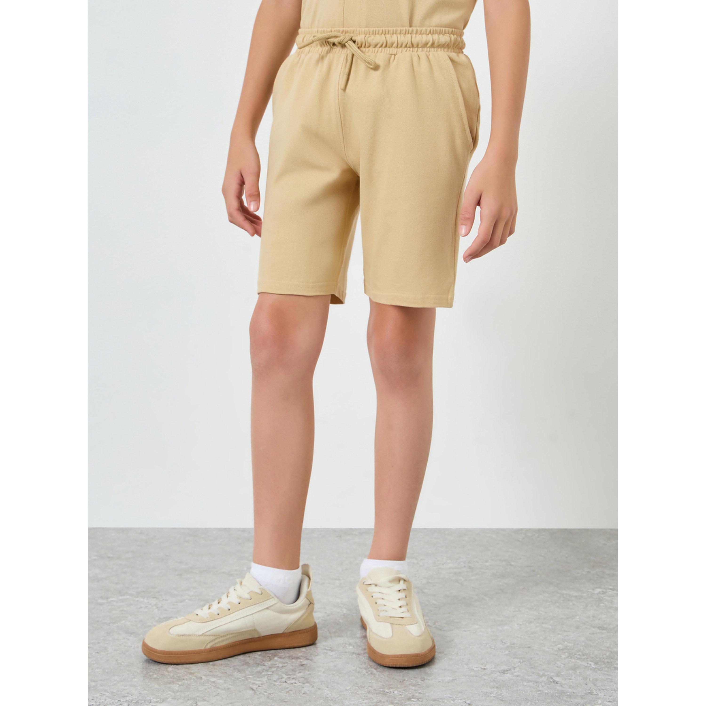 Styli Boys Beige Cotton Knit Shirt and Shorts Set-boys-clothing-setsandcoords-image-4