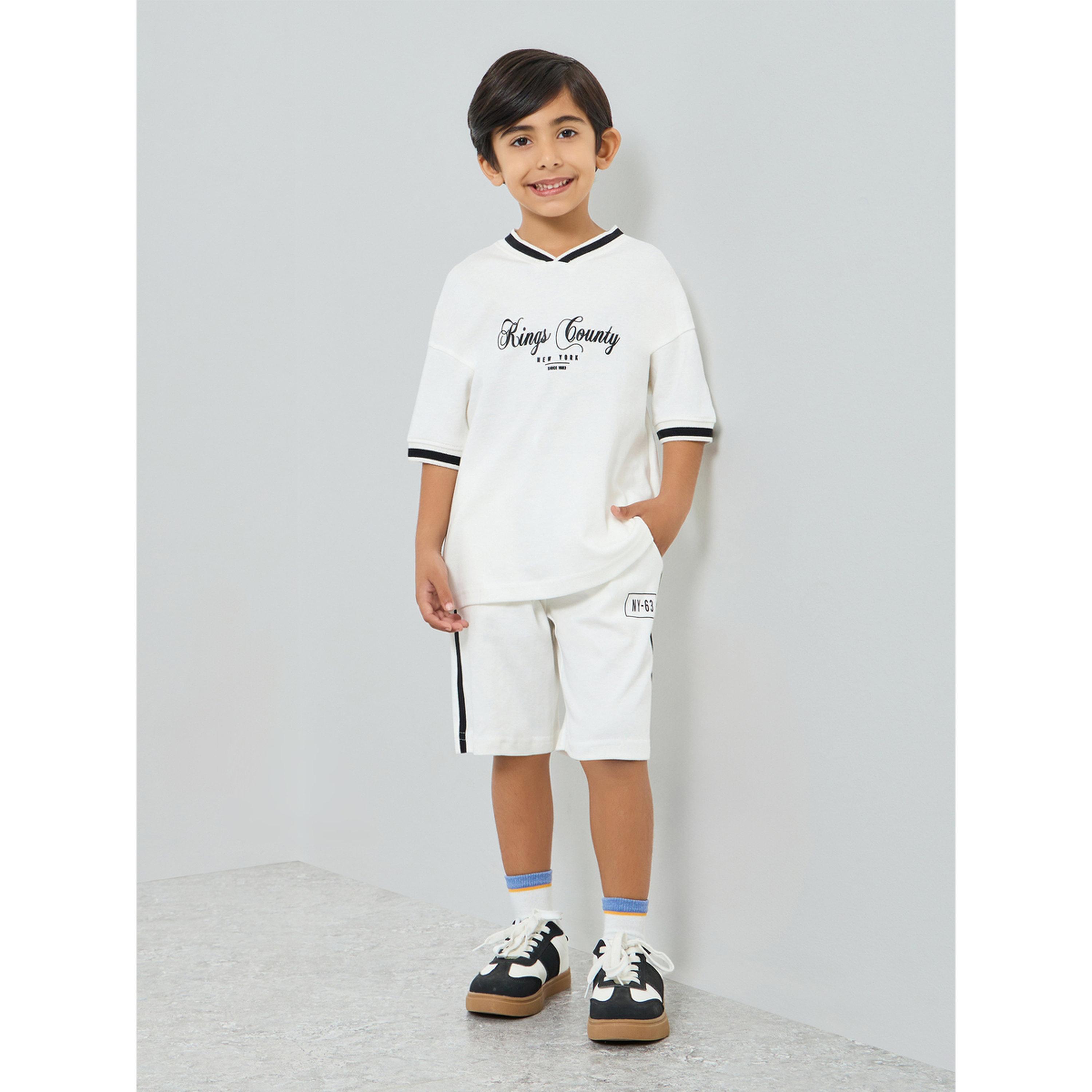 Styli Boys Off-White Cotton T-Shirt and Shorts Set-boys-clothing-setsandcoords-image-2