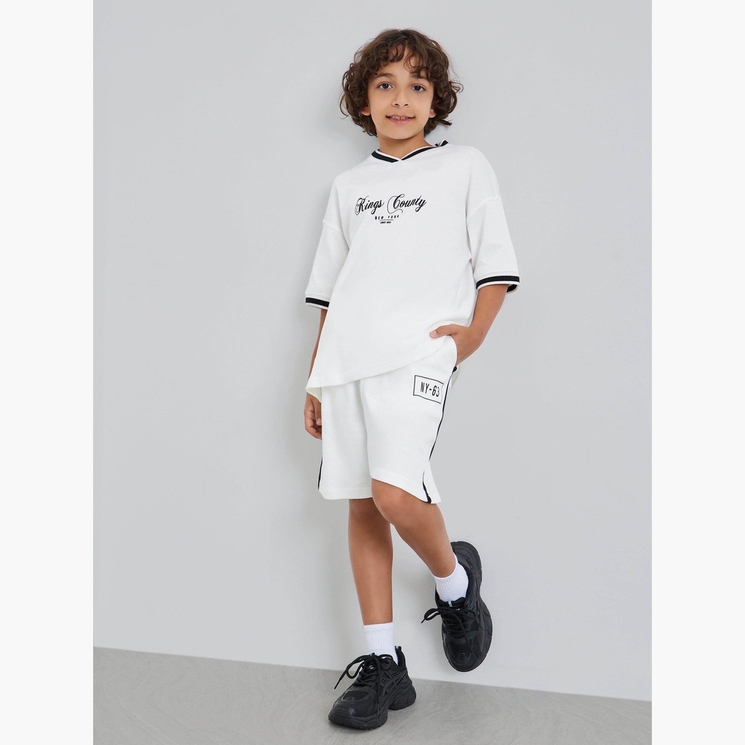 Styli Kids Off-White Cotton T-Shirt and Shorts Set-boys-clothing-setsandcoords-image-1