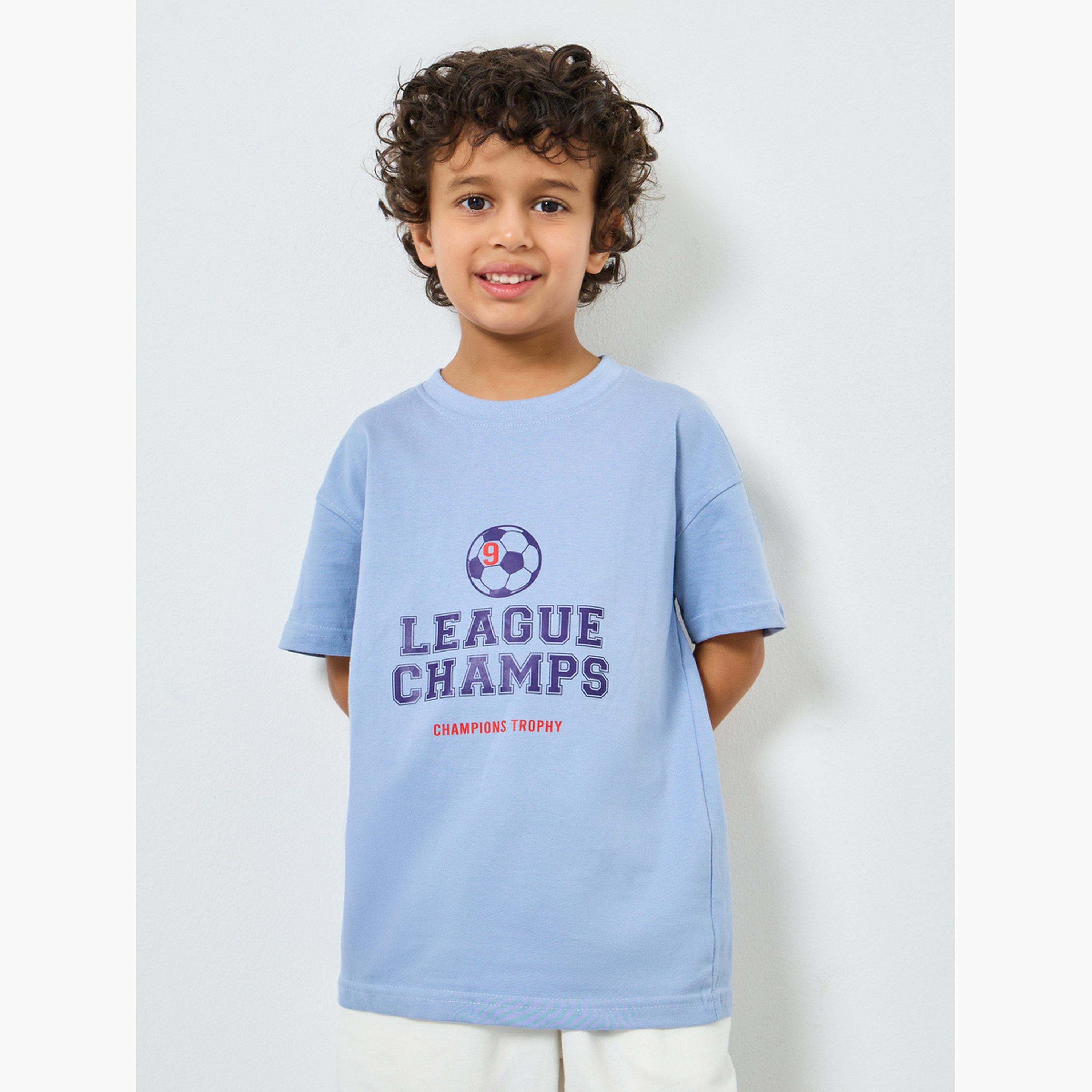 طقم تيشيرت قطني وشورت بنقشة أبطال الدوري-boys-clothing-setsandcoords-image-2