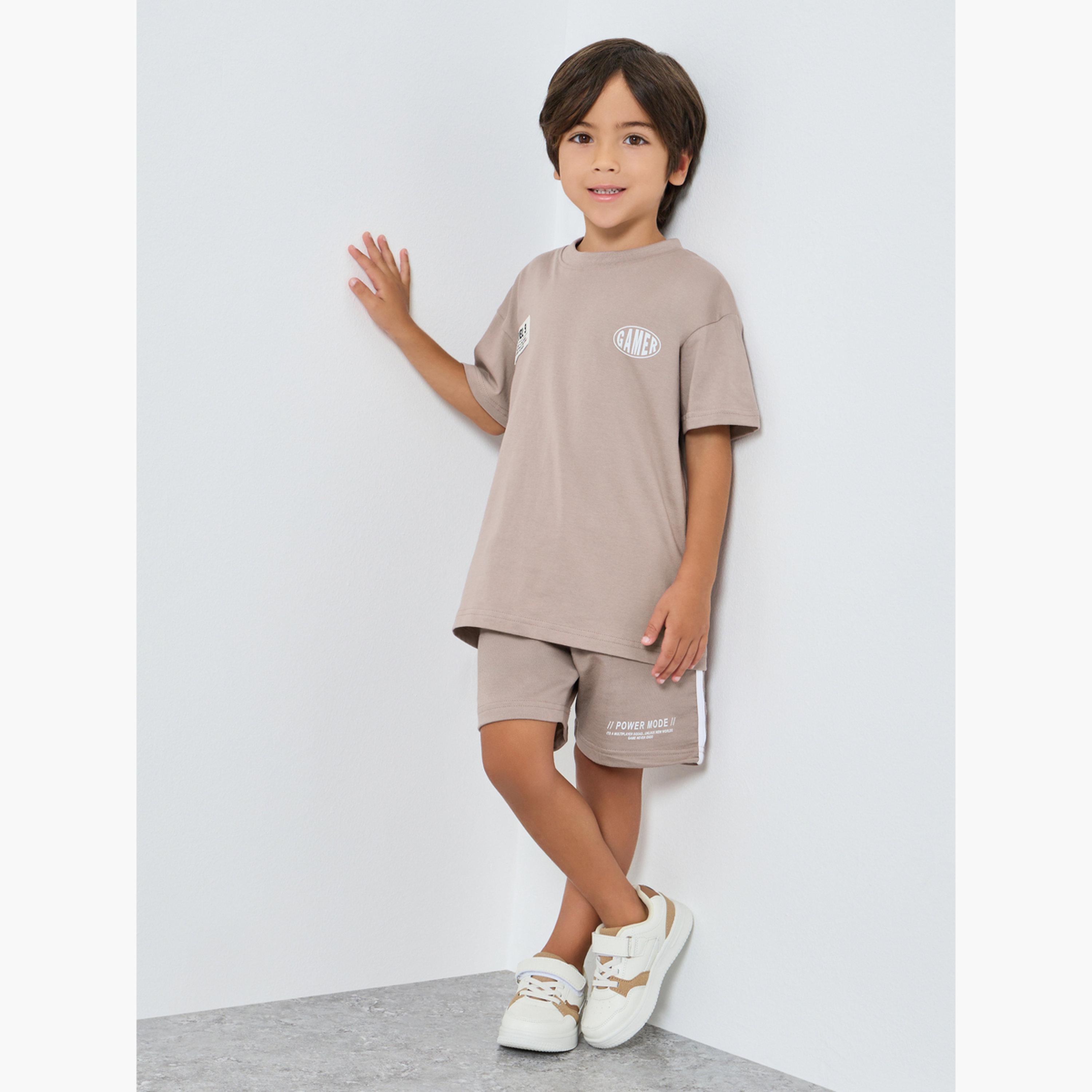 Styli Boys Grey Cotton T-Shirt and Shorts Set-boys-clothing-setsandcoords-image-1