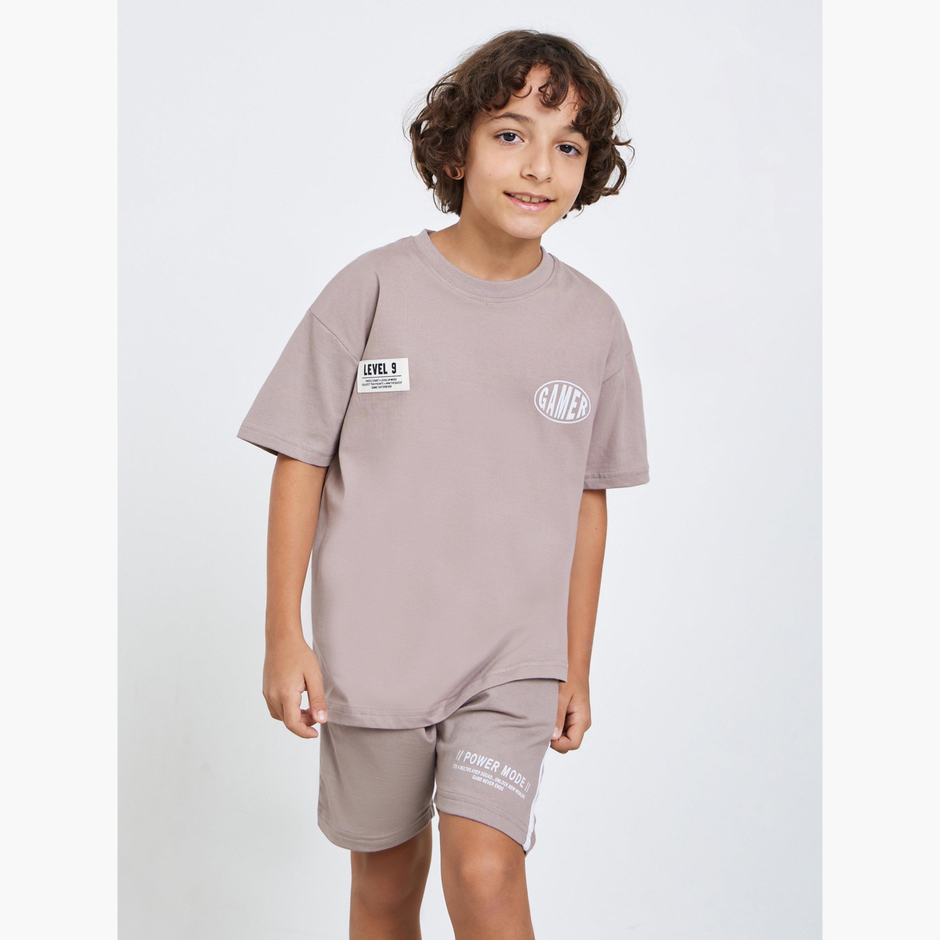 Styli Boys Grey Cotton Knit T-Shirt and Shorts Set-boys-clothing-setsandcoords-image-1