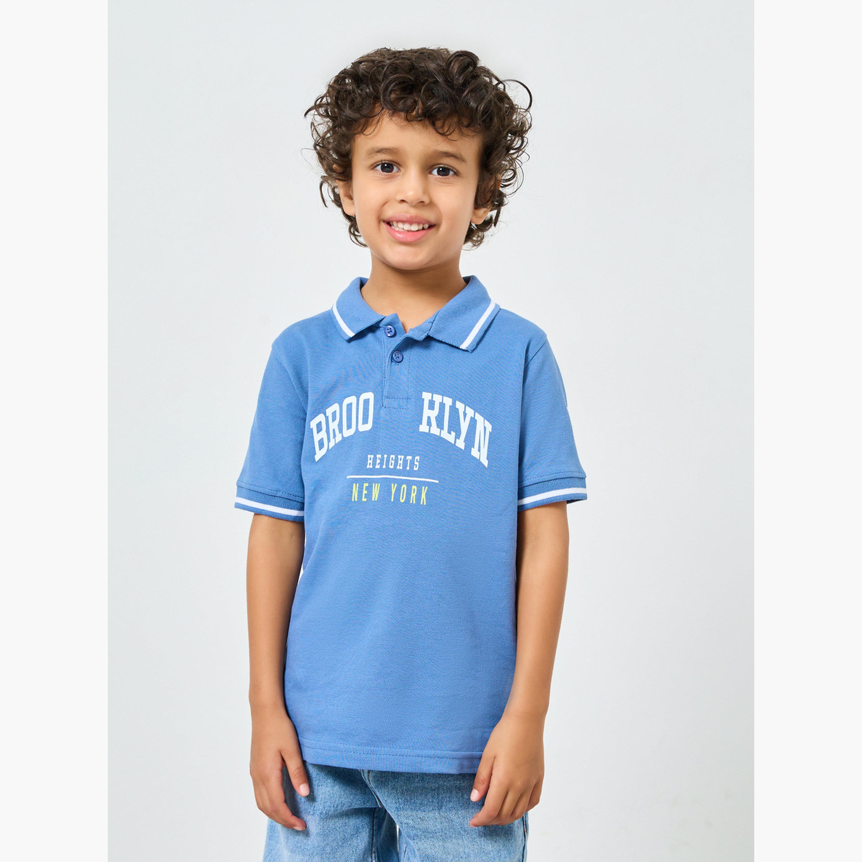 Styli Boys Blue Brooklyn Print Polo T-Shirt-boys-clothing-tshirtsandpolos-image-1