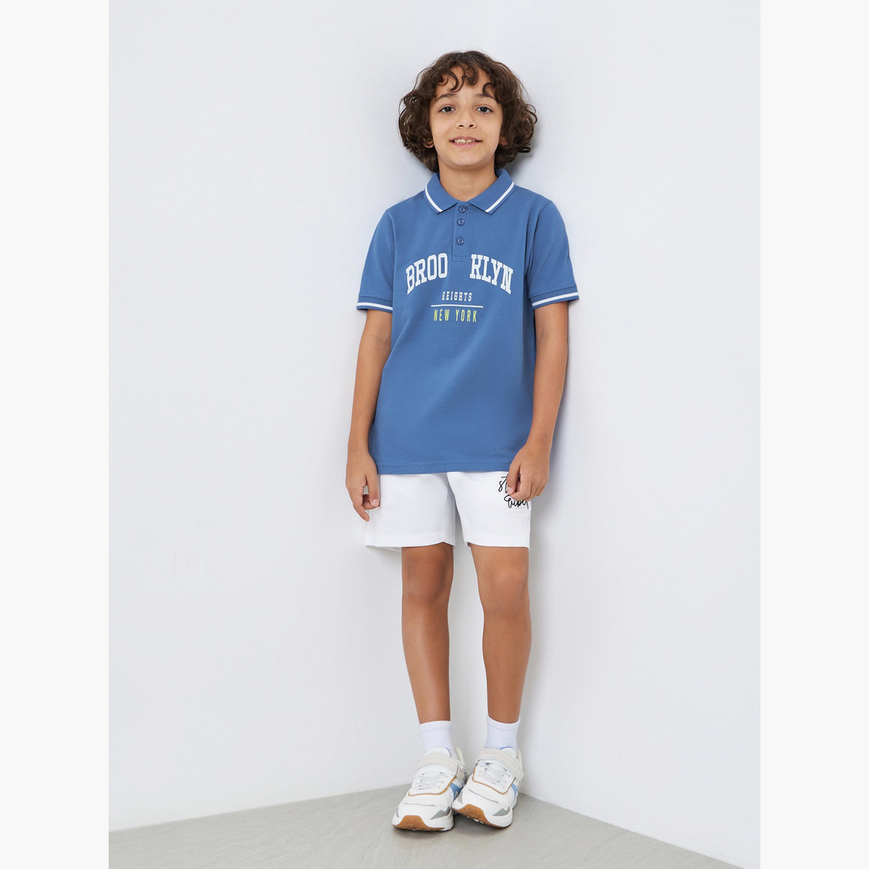 Styli Boys Blue Brooklyn Print Polo T-Shirt-girls-clothing-tshirts-image-2