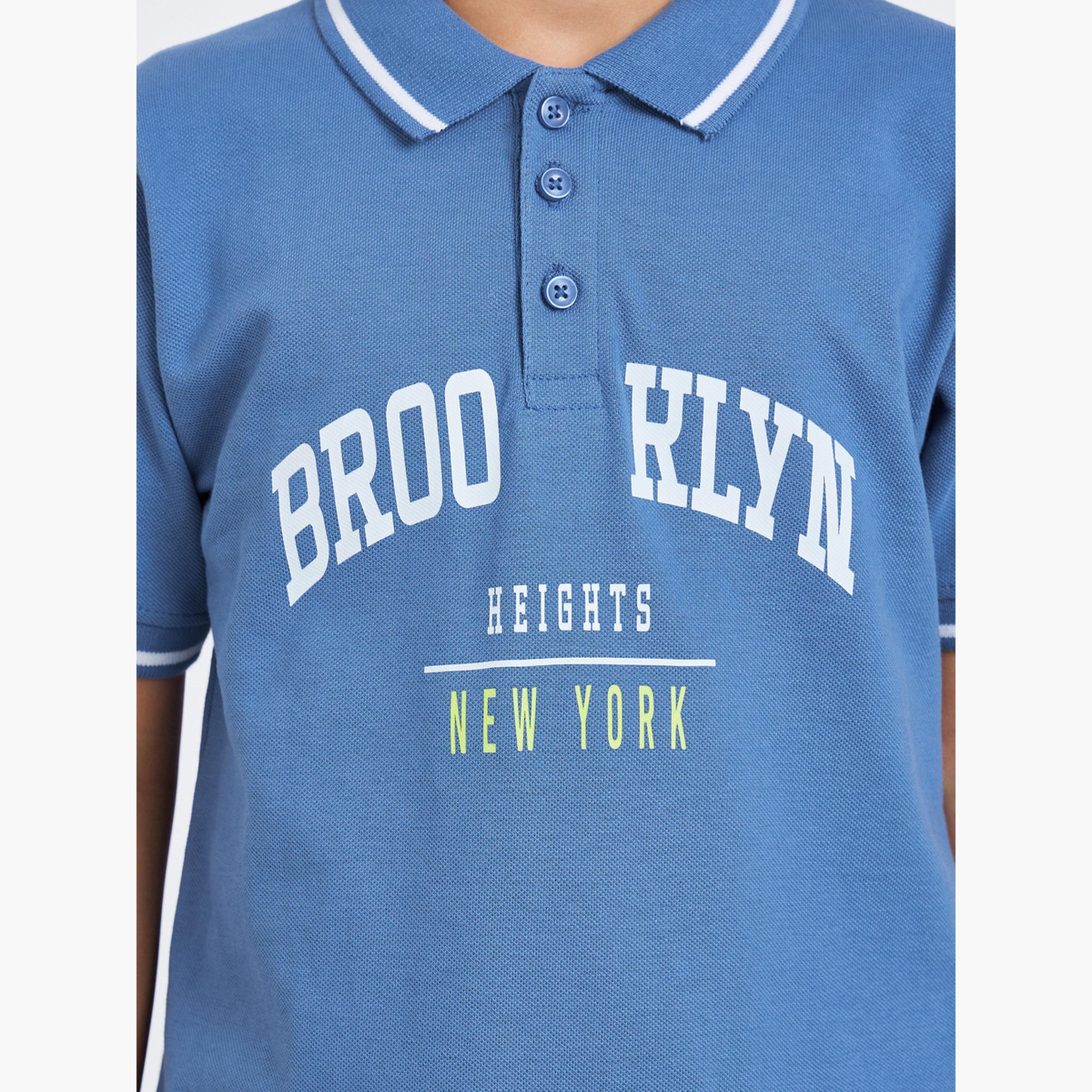 Styli Boys Blue Brooklyn Print Polo T-Shirt-girls-clothing-tshirts-image-4