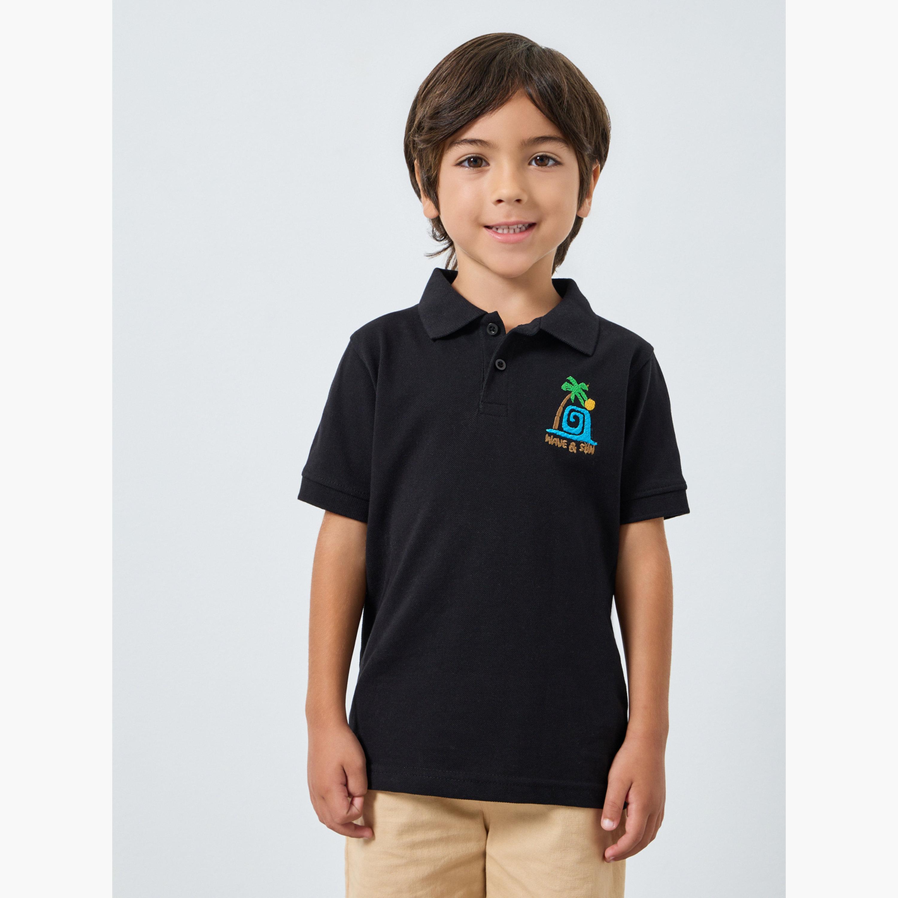 Styli Boys Black Embroidered Polo T-Shirt-boys-clothing-tshirtsandpolos-image-1