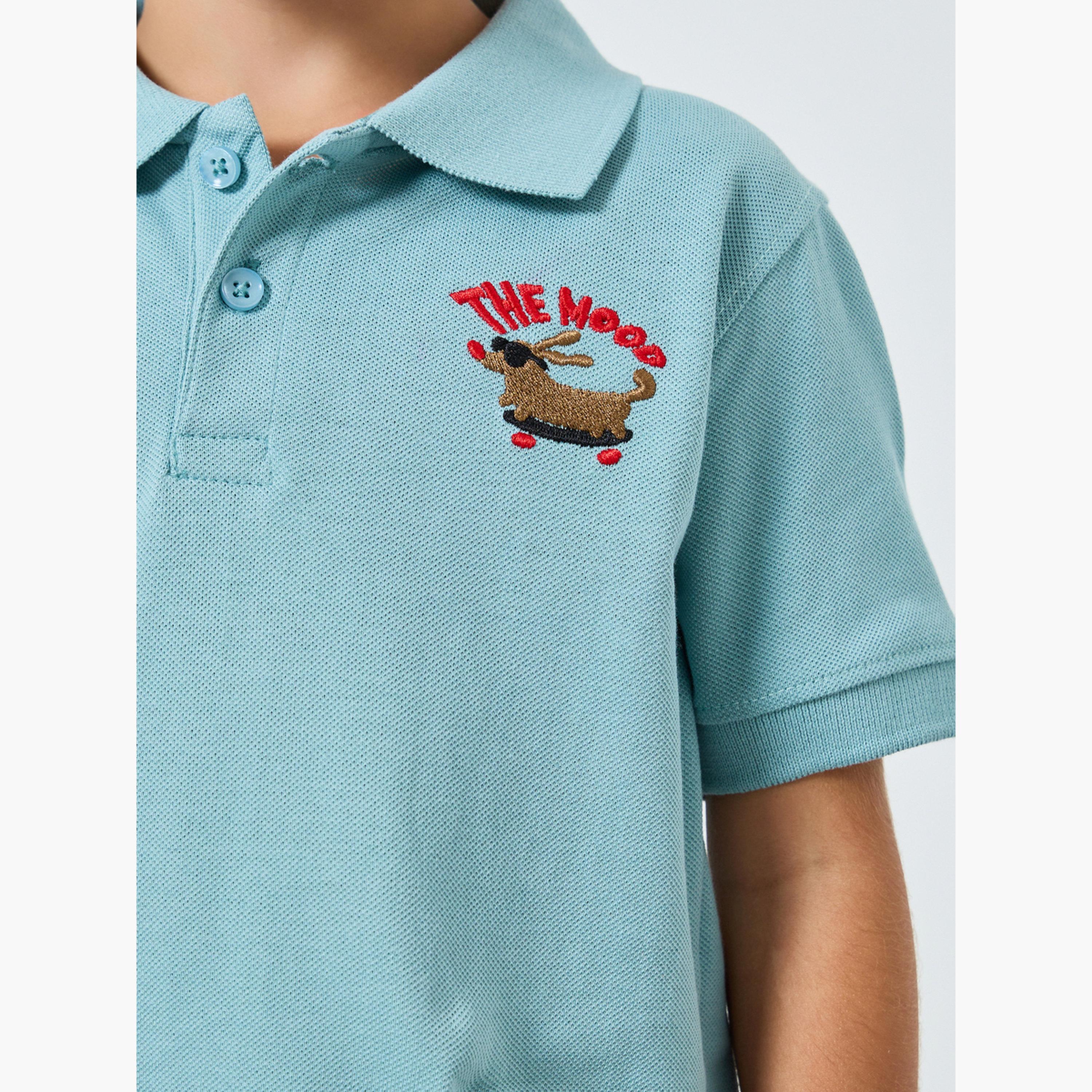 Styli Boys Blue Cotton Embroidered Polo T-Shirt-boys-clothing-tshirtsandpolos-image-4