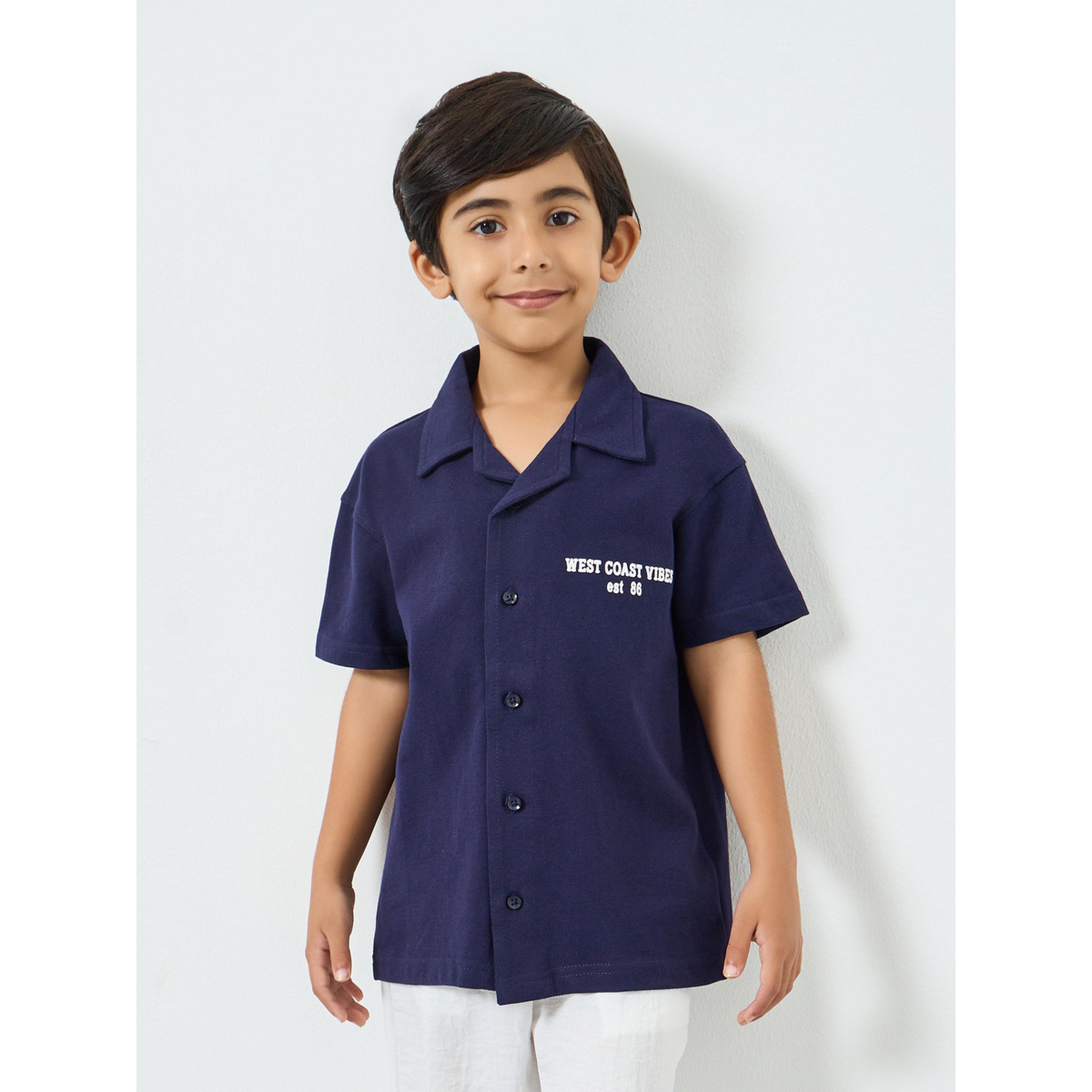 Styli Boys Navy Blue Short Sleeve Shirt-boys-clothing-shirts-image-1
