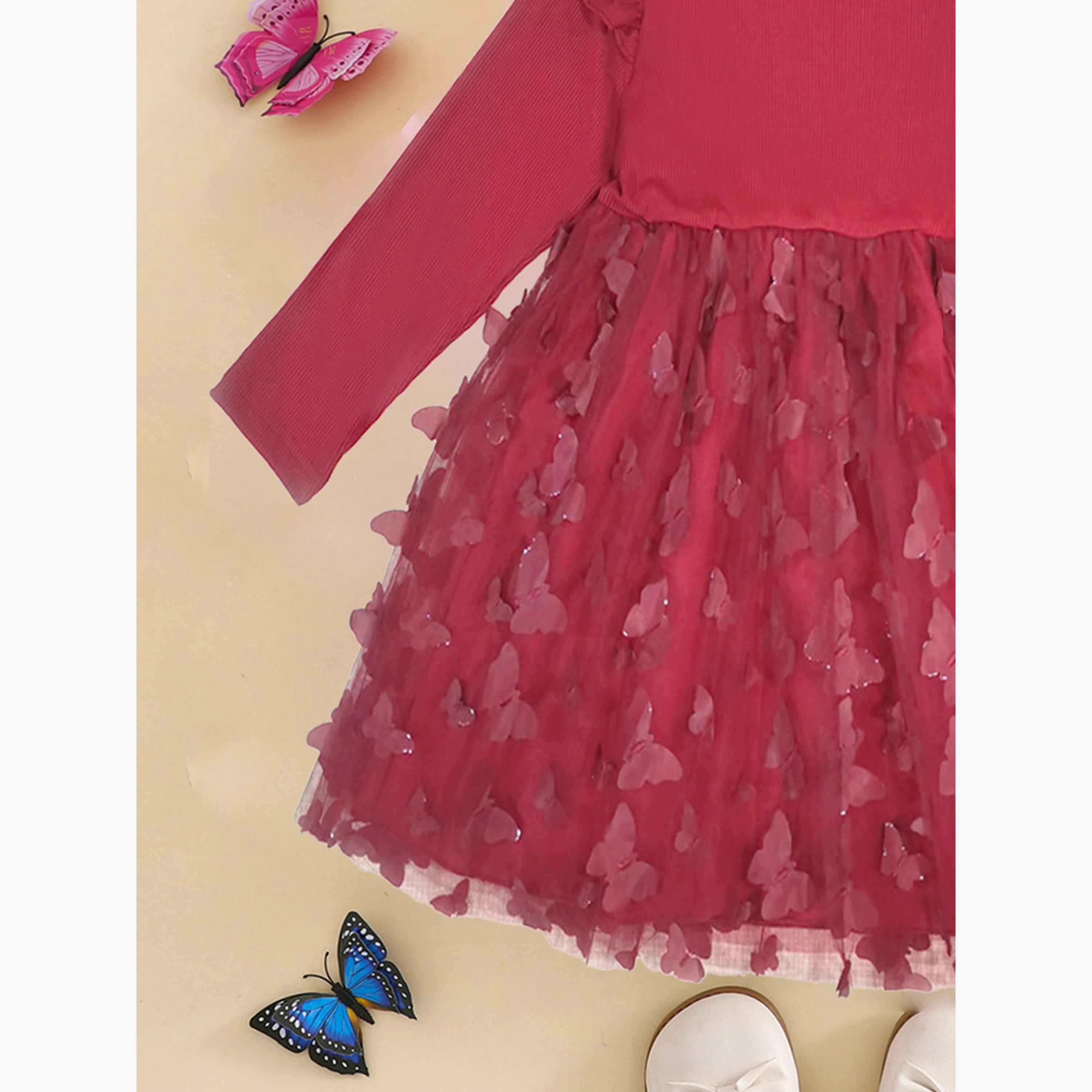 تيك تو - فستان بناتي مع حافة شبكية مكشكشة وتفاصيل فيونكة-girls-clothing-dressesandjumpsuits-image-5