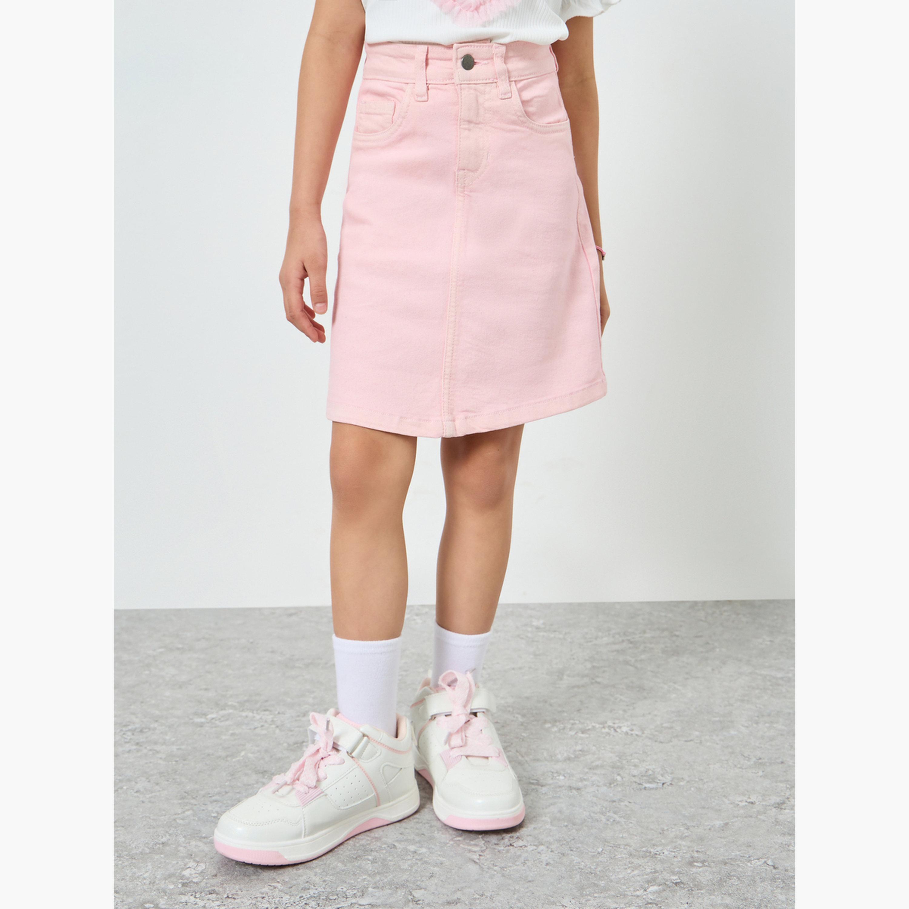 Styli Girls Pink Denim Skirt-girls-clothing-bottoms-skirts-image-1