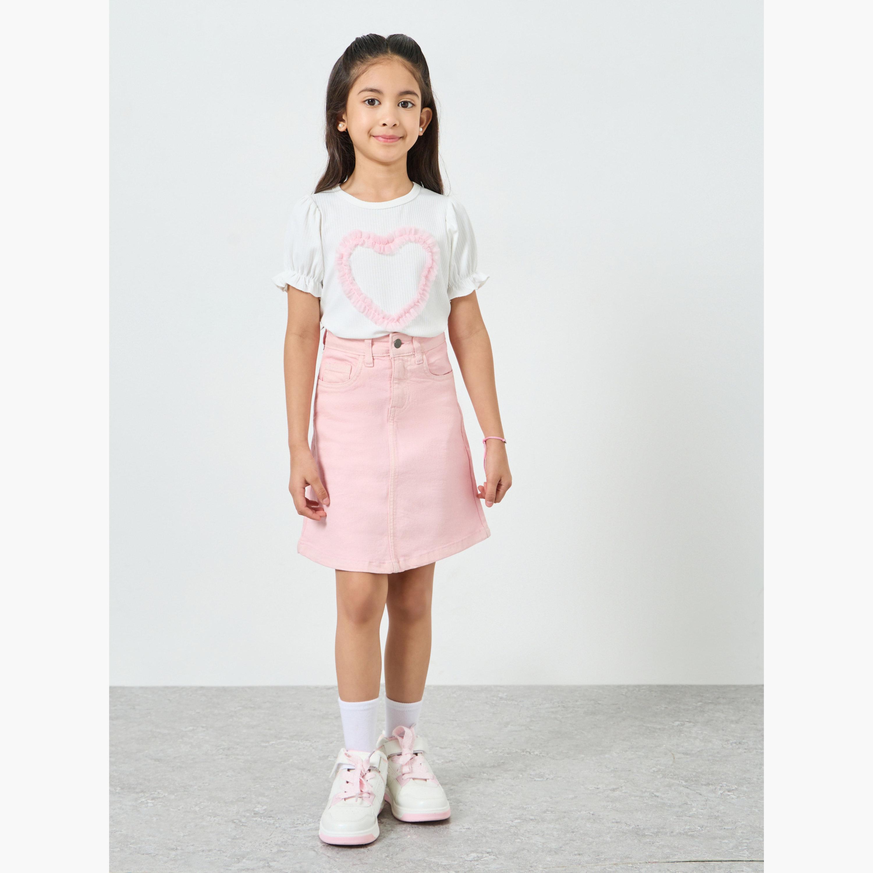 Styli Girls Pink Denim Skirt-girls-clothing-bottoms-skirts-image-2